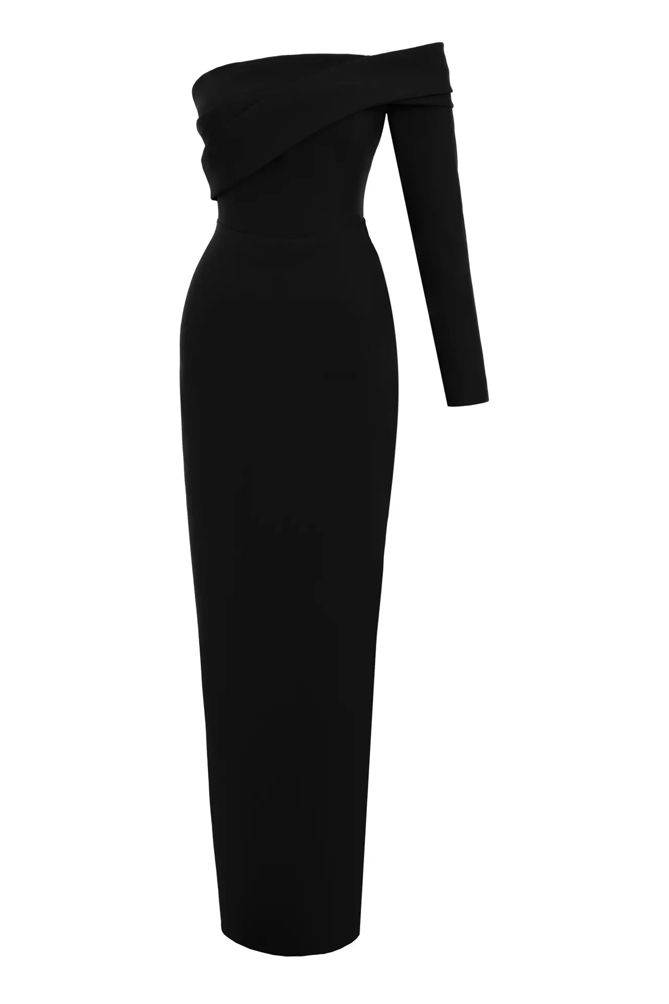 Black Crepe Single Sleeve Long Dress