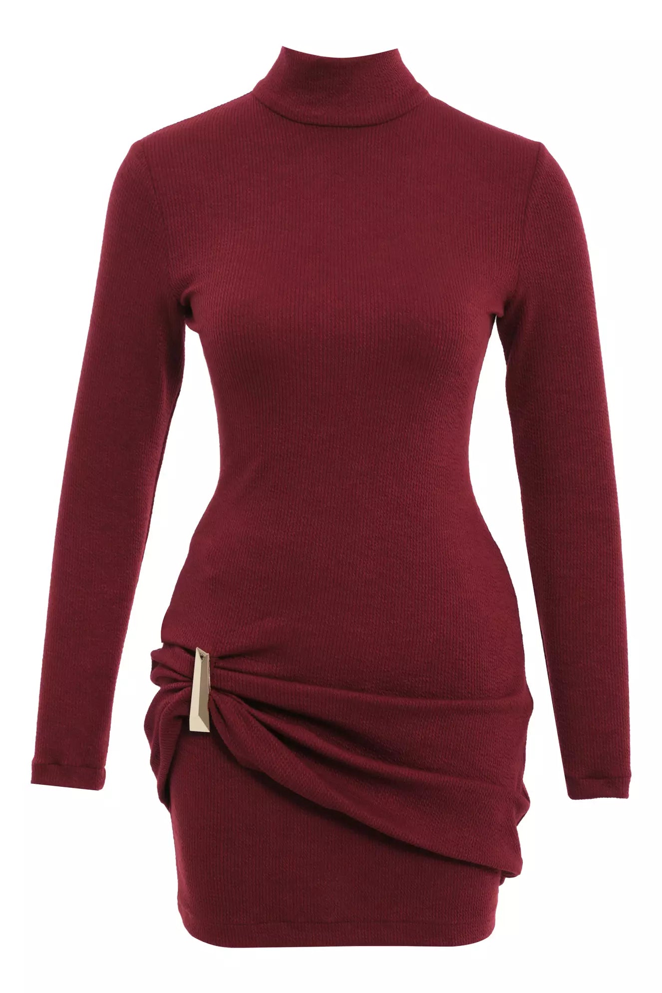 Maroon Fitilli Long Sleeve Mini Dress