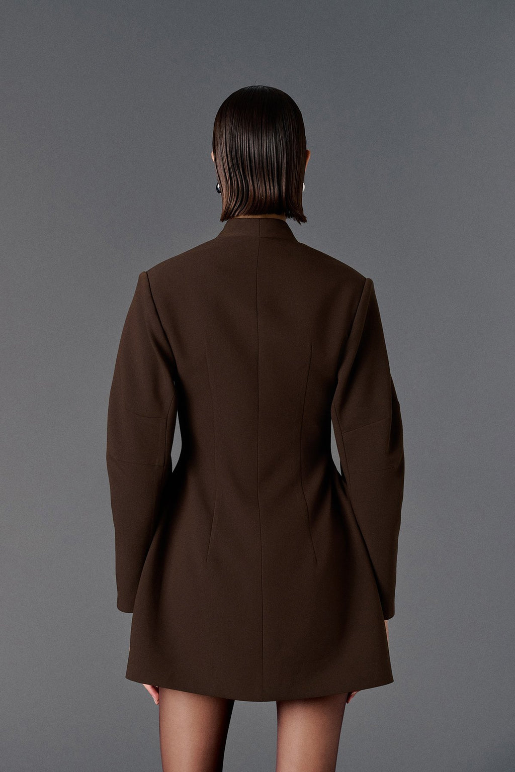 Wide Sleeve Fitted Dress - Brown