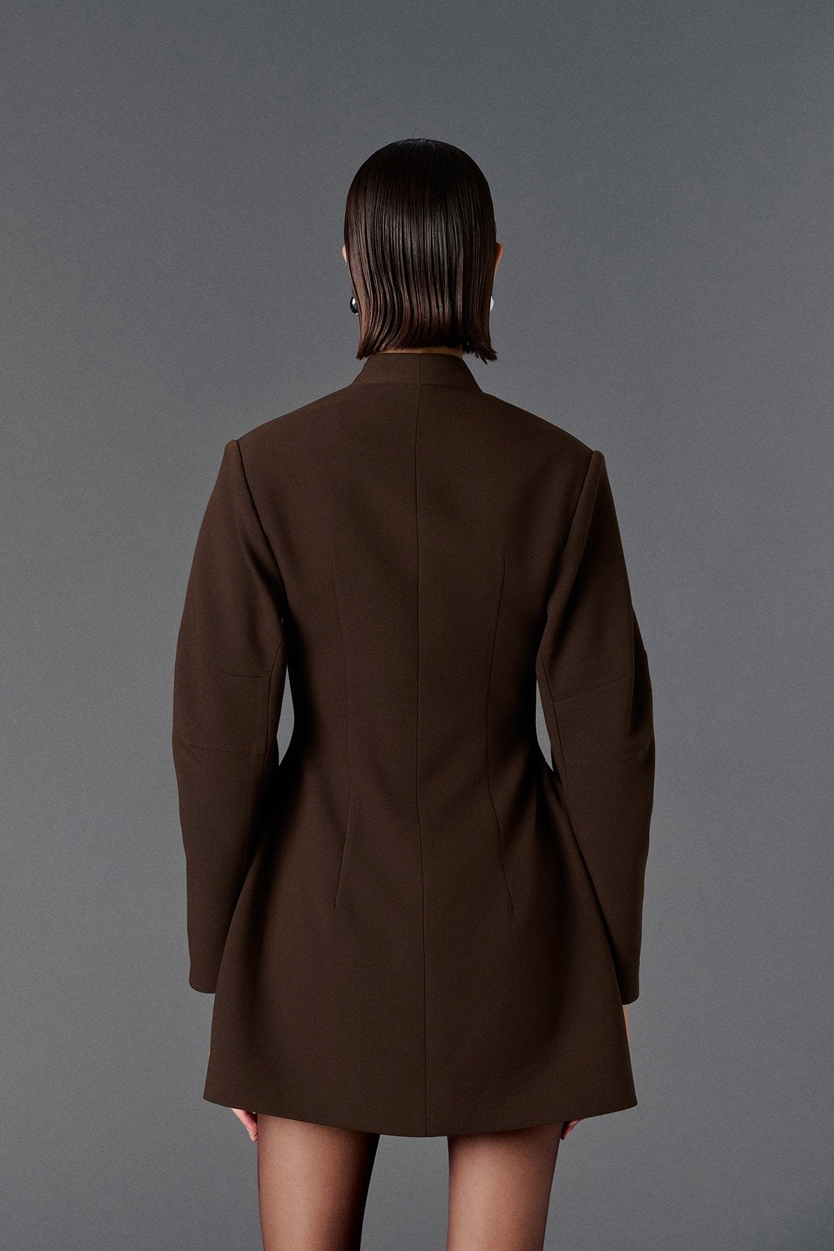 Wide Sleeve Fitted Dress - Brown