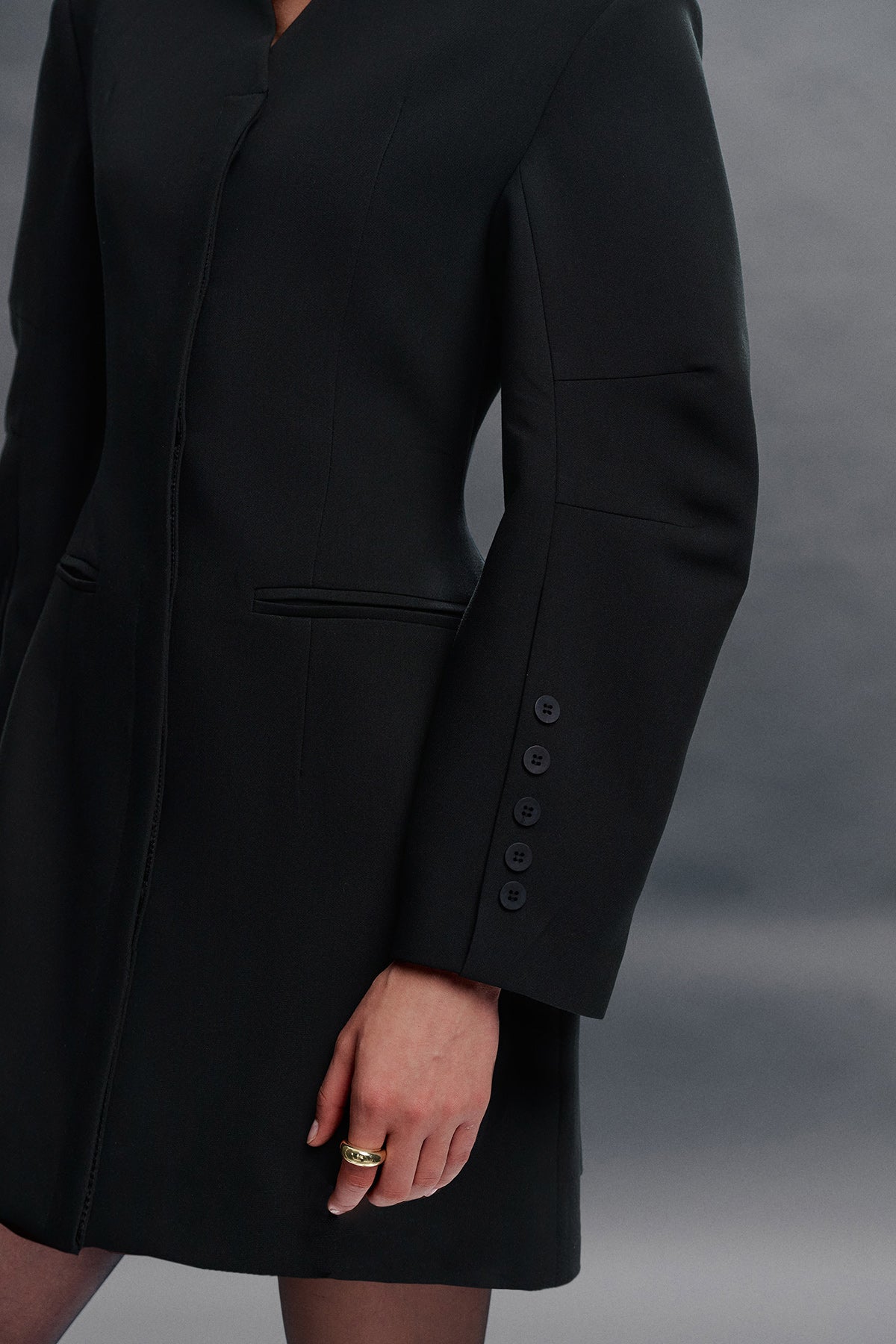 Wide Sleeve Fitted Dress - Black