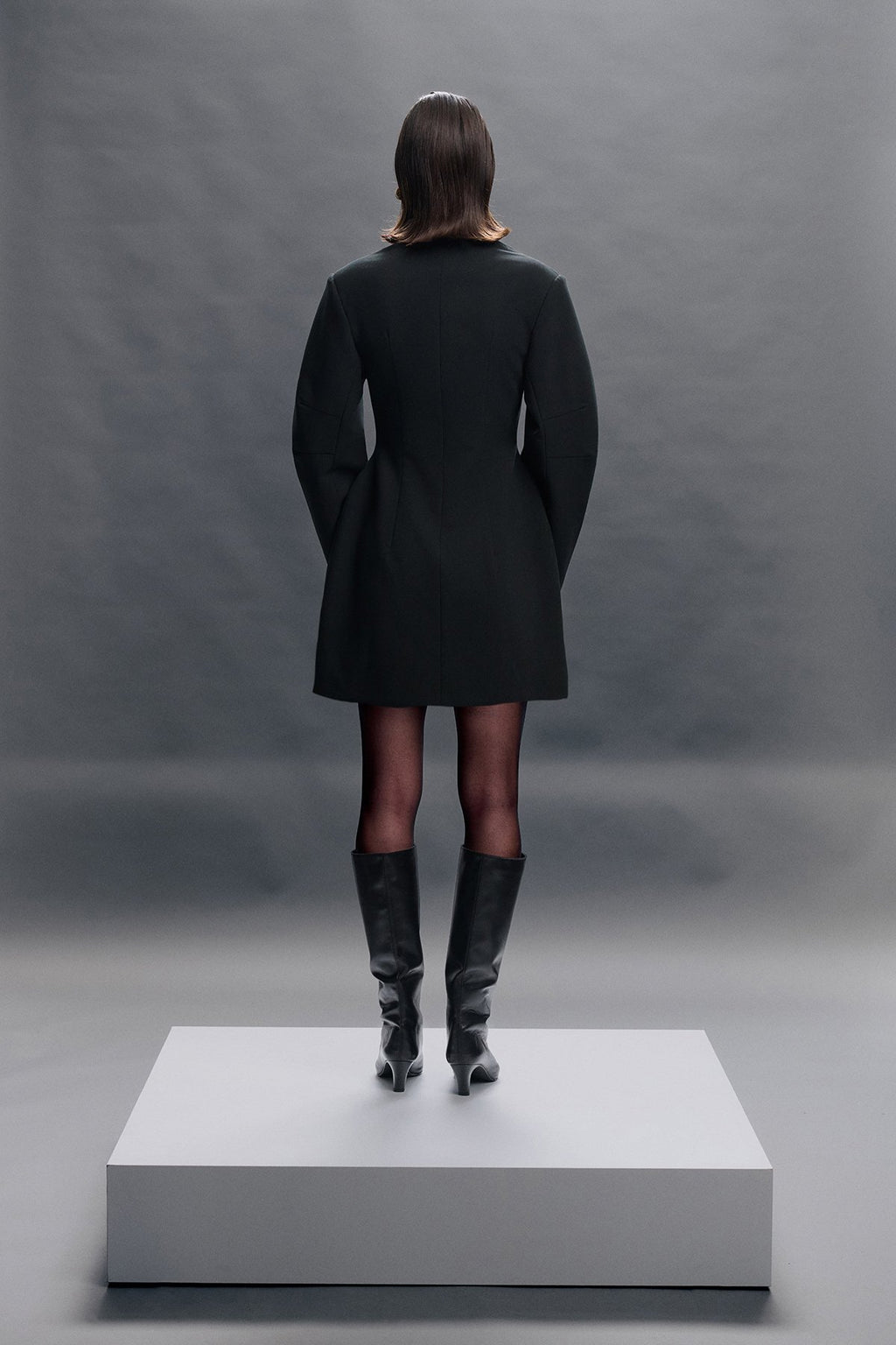 Wide Sleeve Fitted Dress - Black