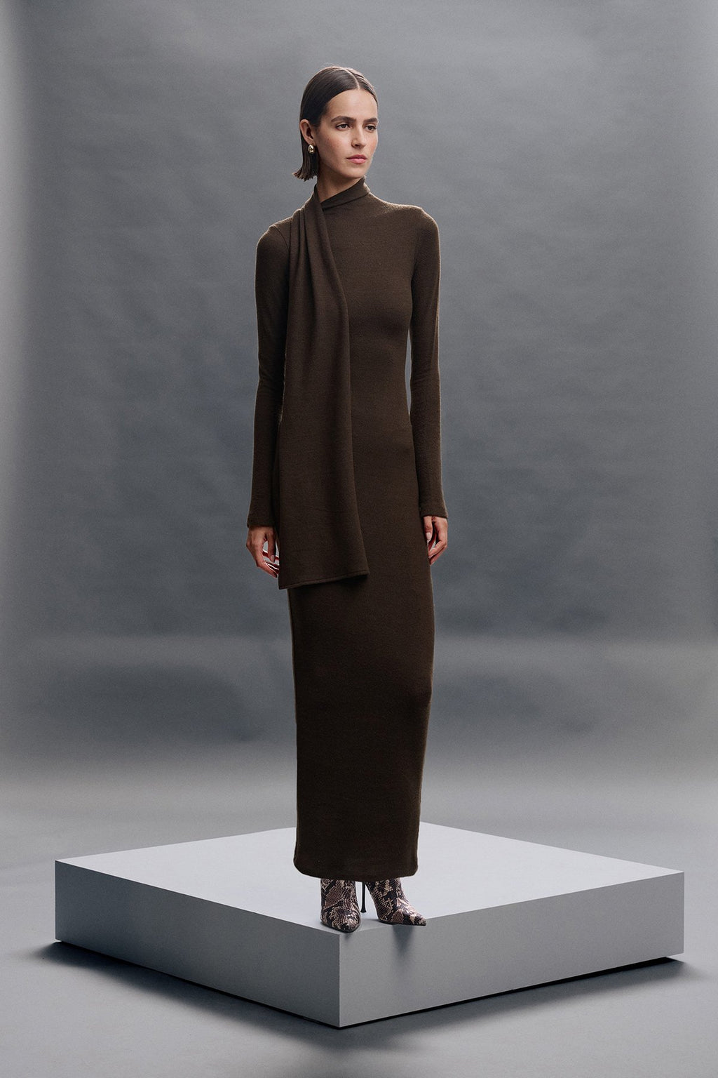 Exlusive Collar Maxi Dress - Brown