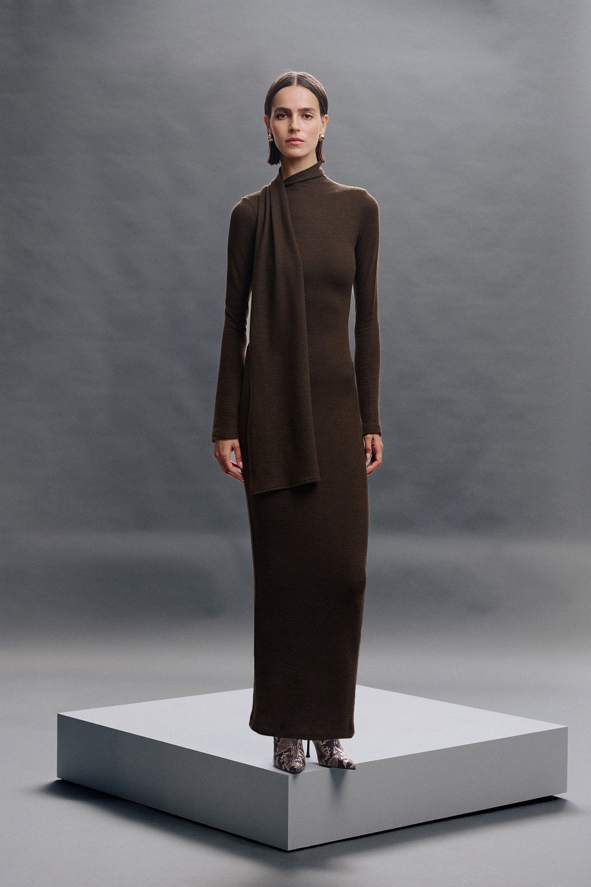 Exlusive Collar Maxi Dress - Brown