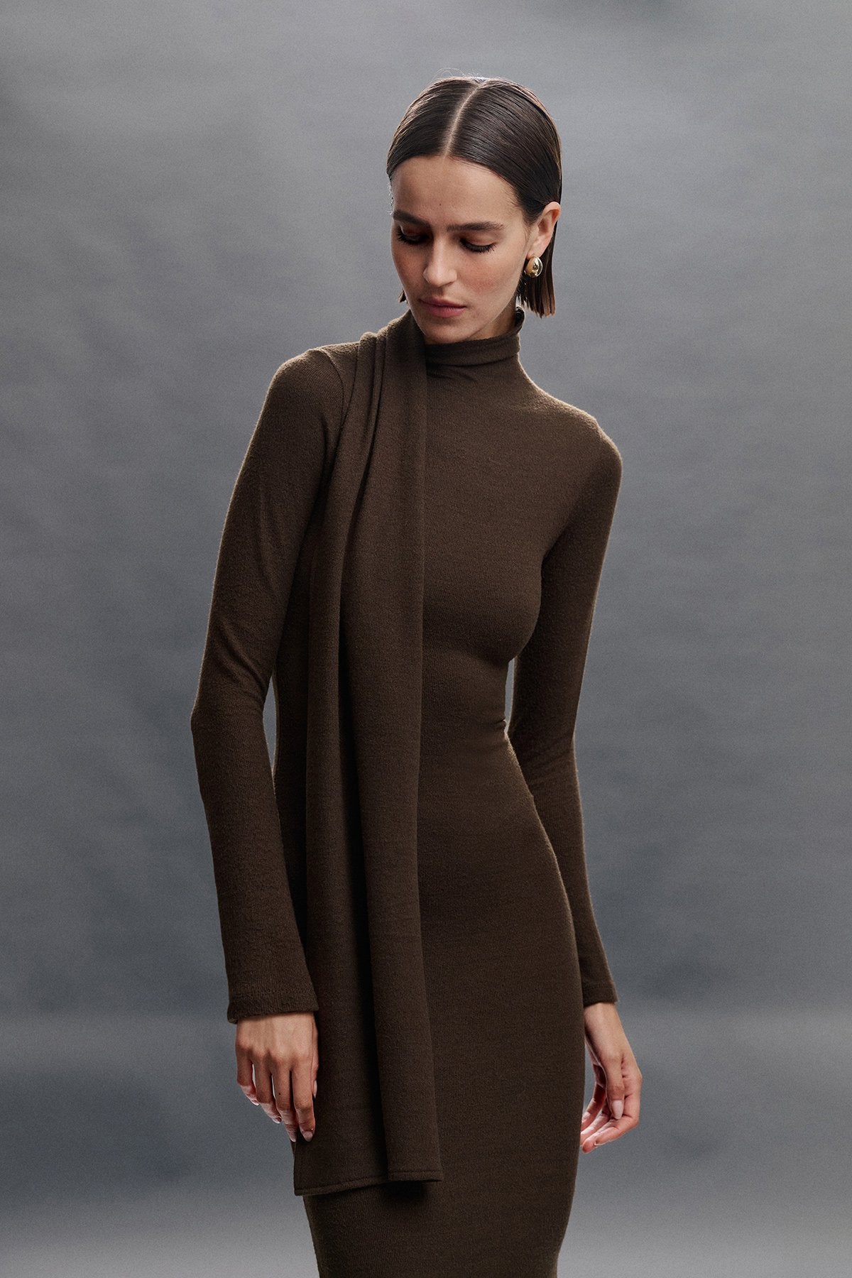 Exlusive Collar Maxi Dress - Brown