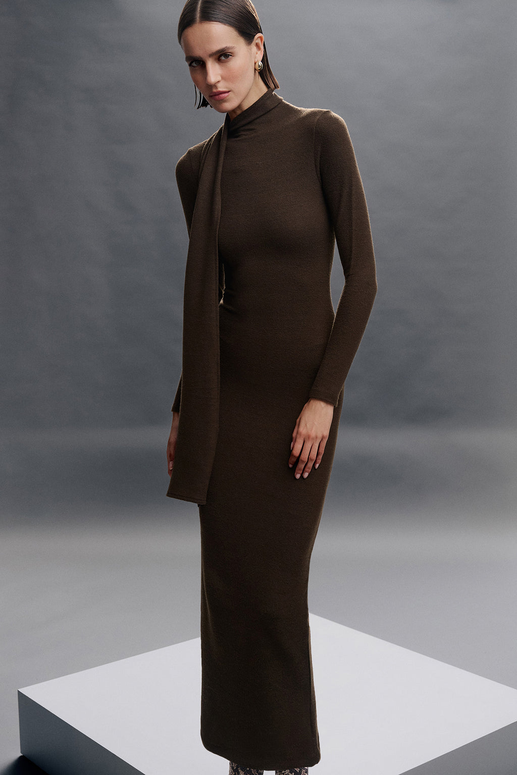 Exlusive Collar Maxi Dress - Brown