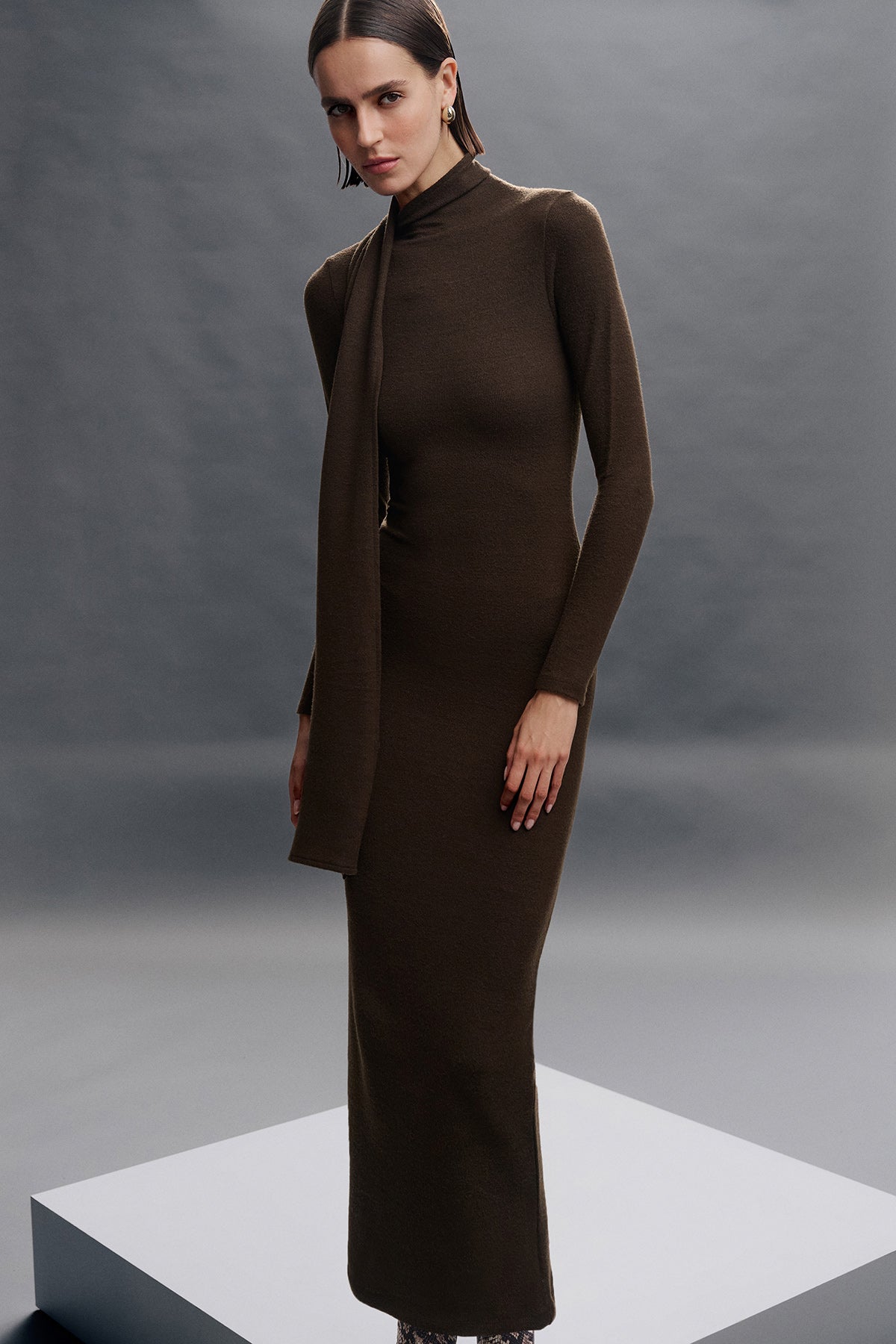 Exlusive Collar Maxi Dress - Brown