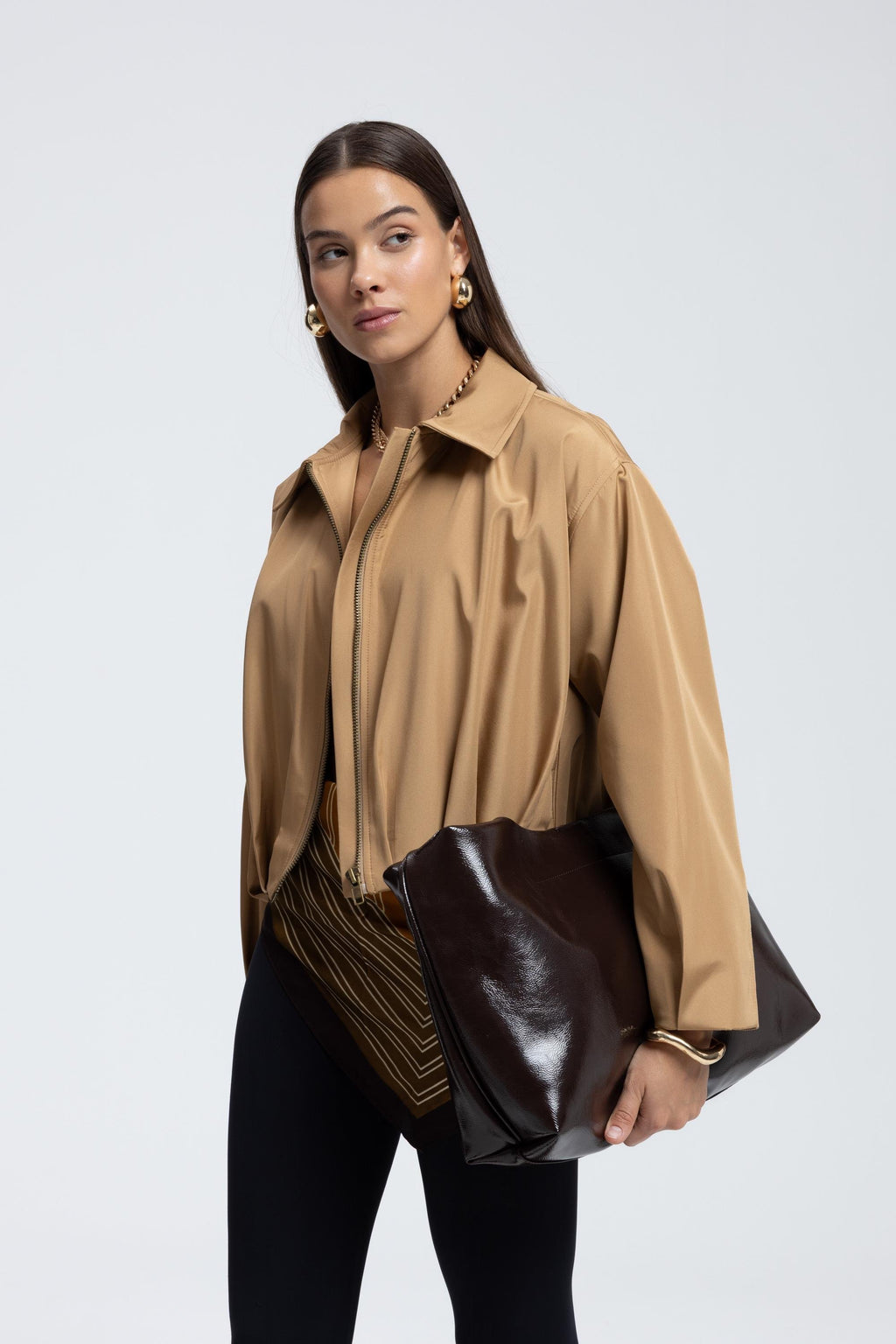 Gathered Bomber Jacket - Camel