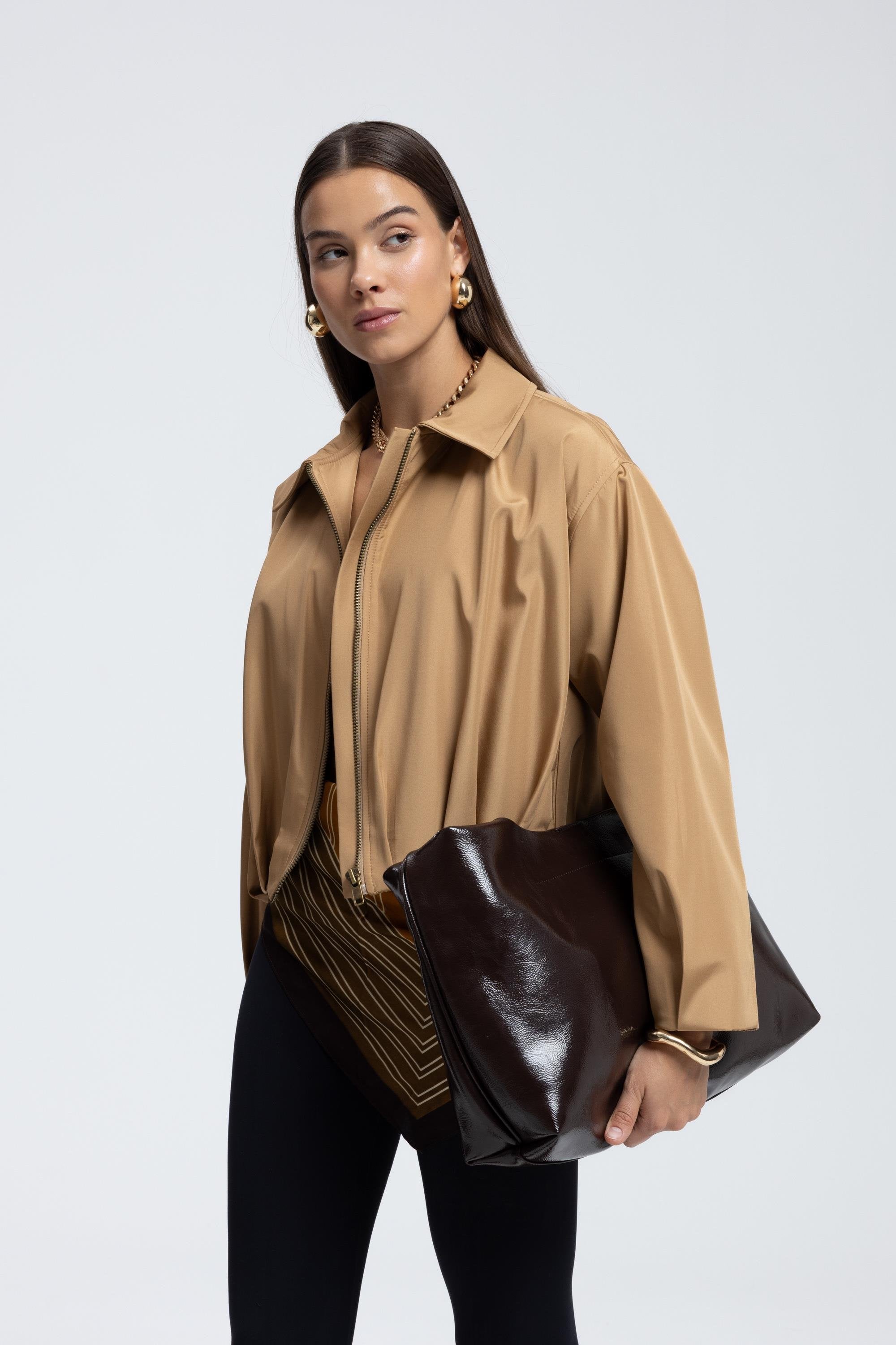 Gathered Bomber Jacket - Camel