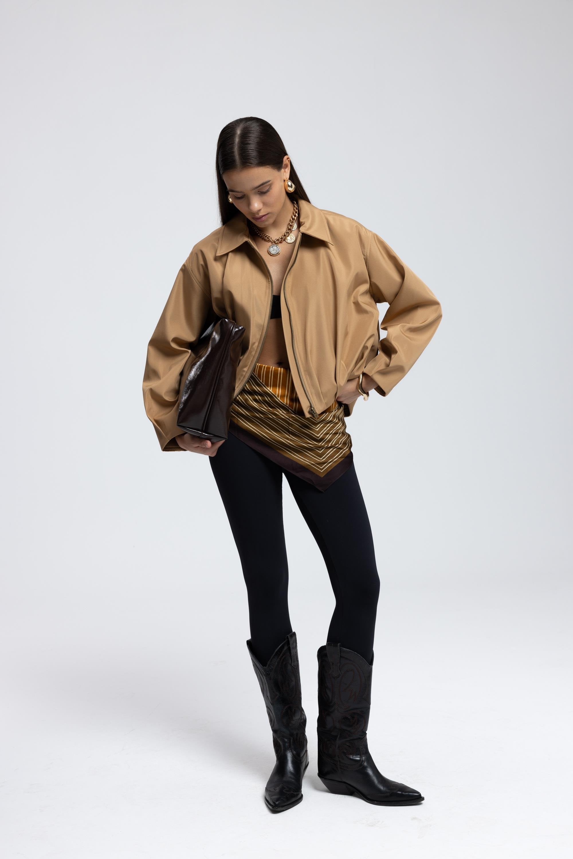 Gathered Bomber Jacket - Camel