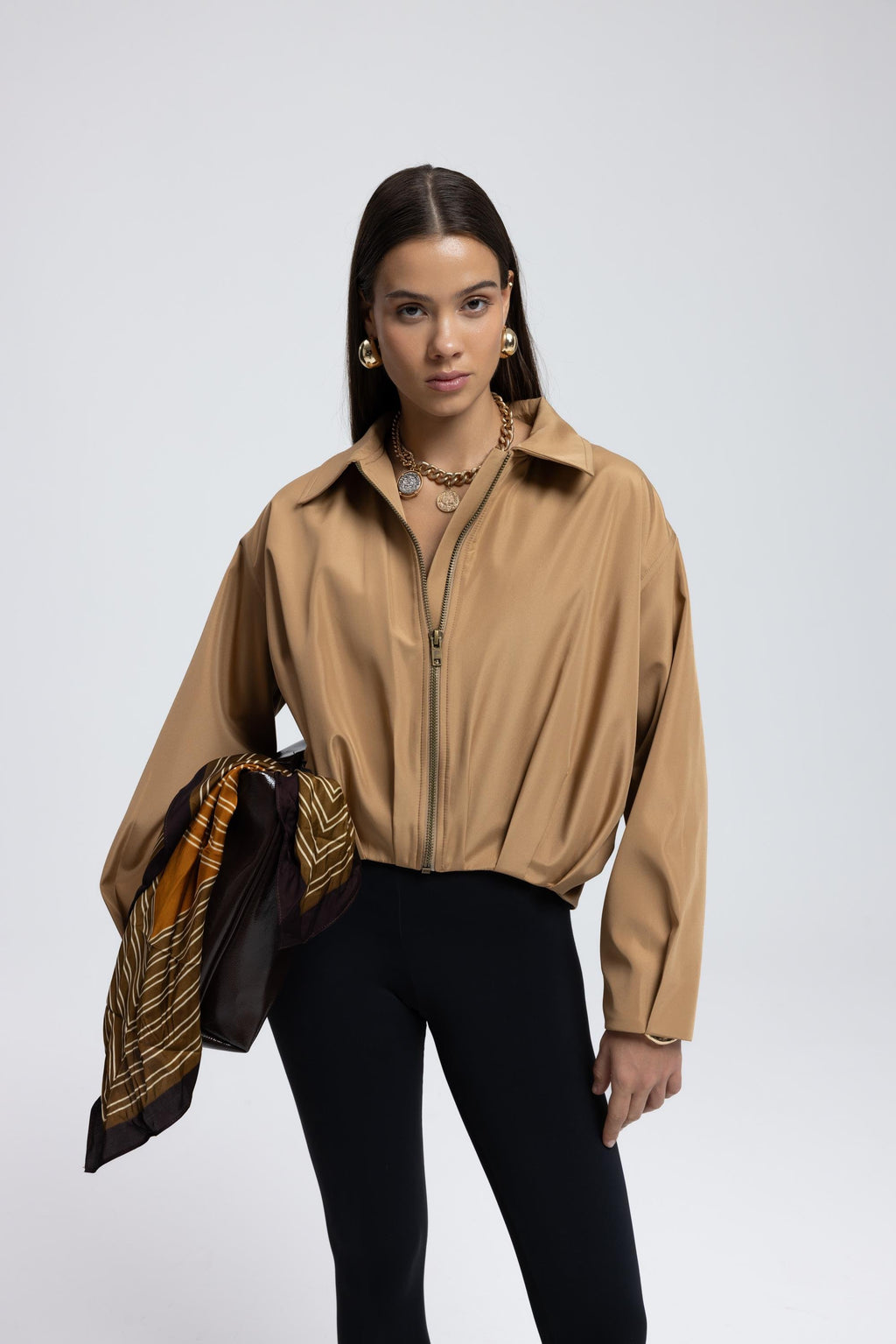Gathered Bomber Jacket - Camel