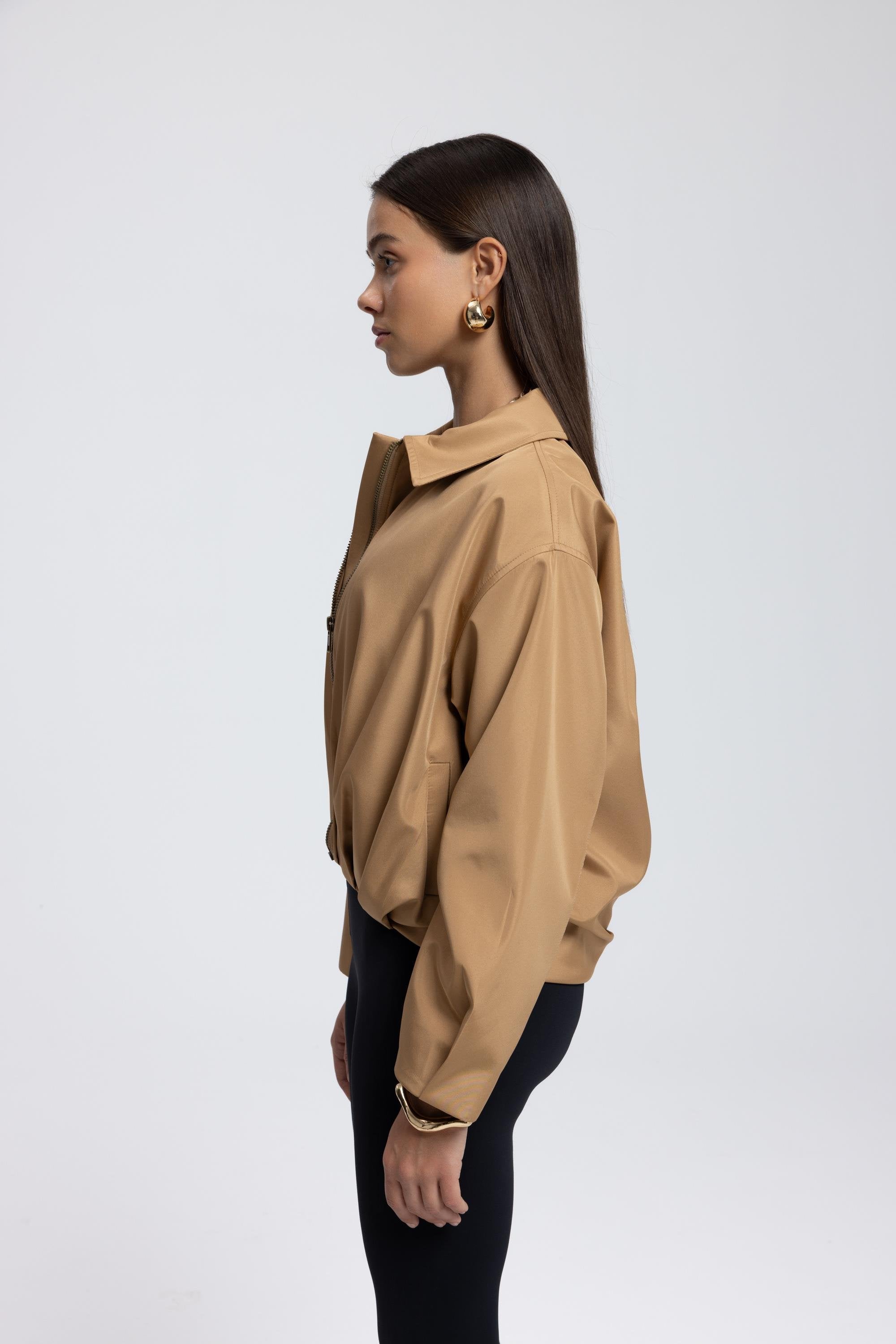 Gathered Bomber Jacket - Camel