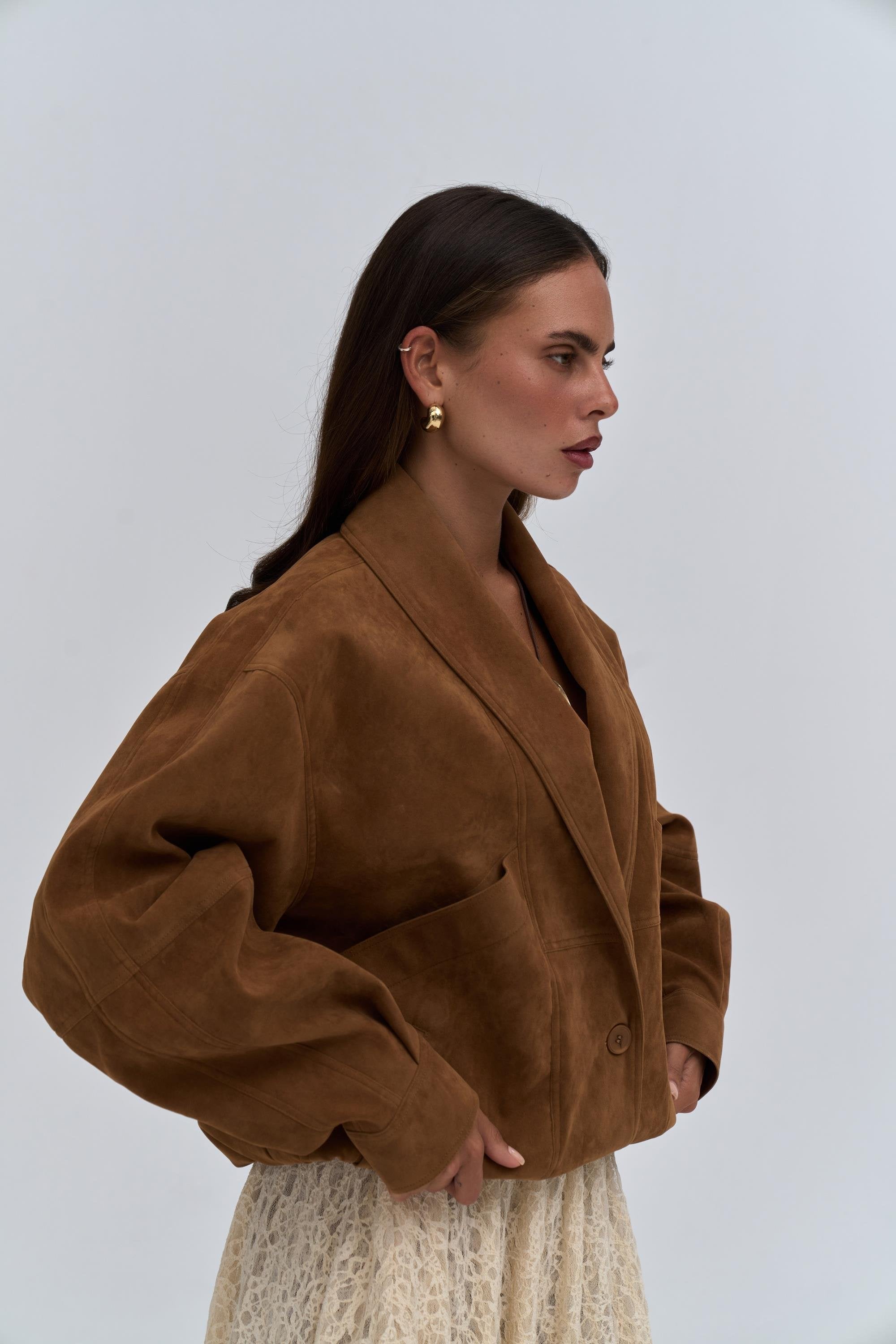 Suede Bomber Jacket - Camel