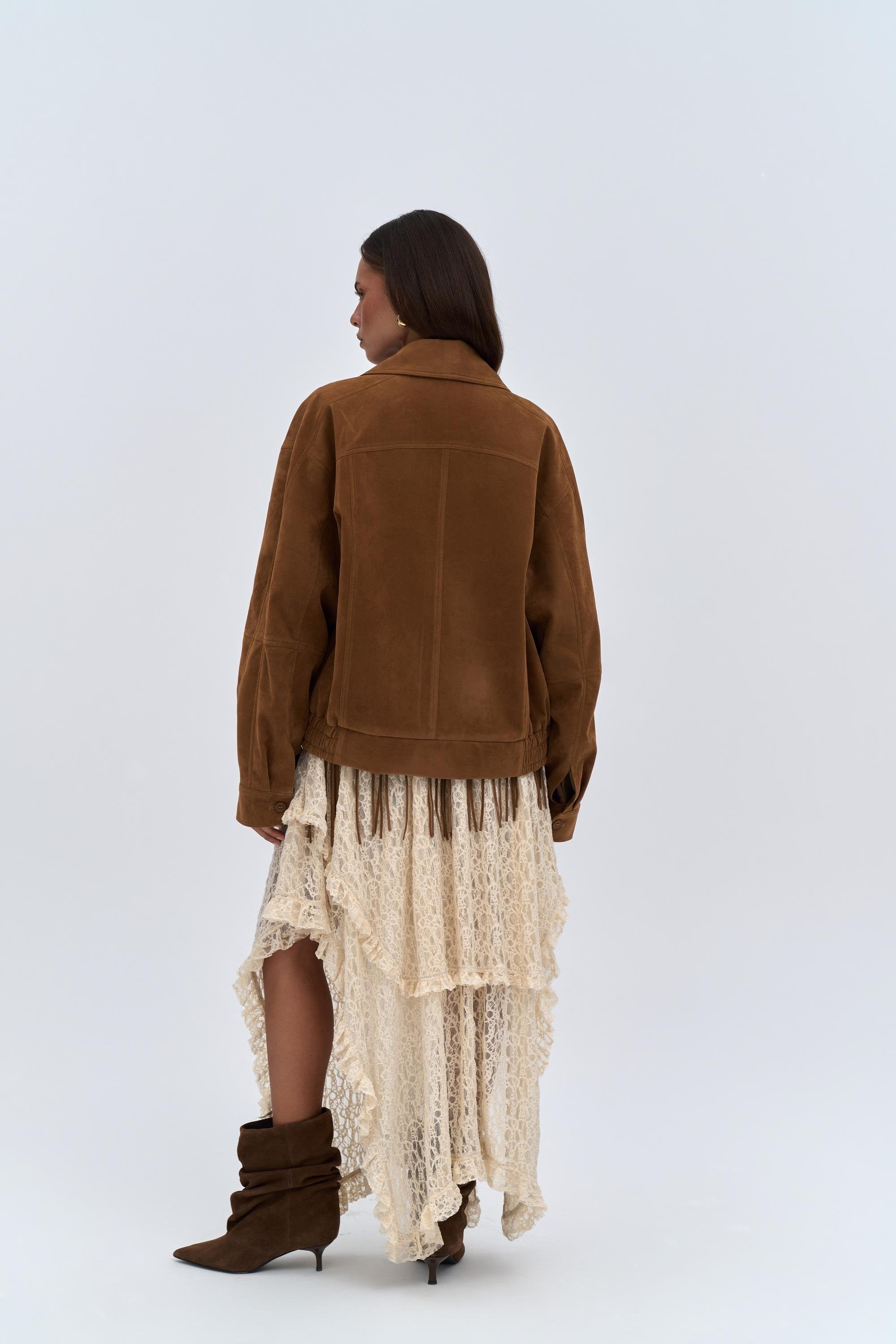 Suede Bomber Jacket - Camel