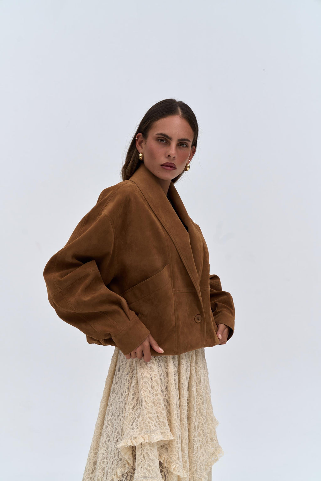 Suede Bomber Jacket - Camel