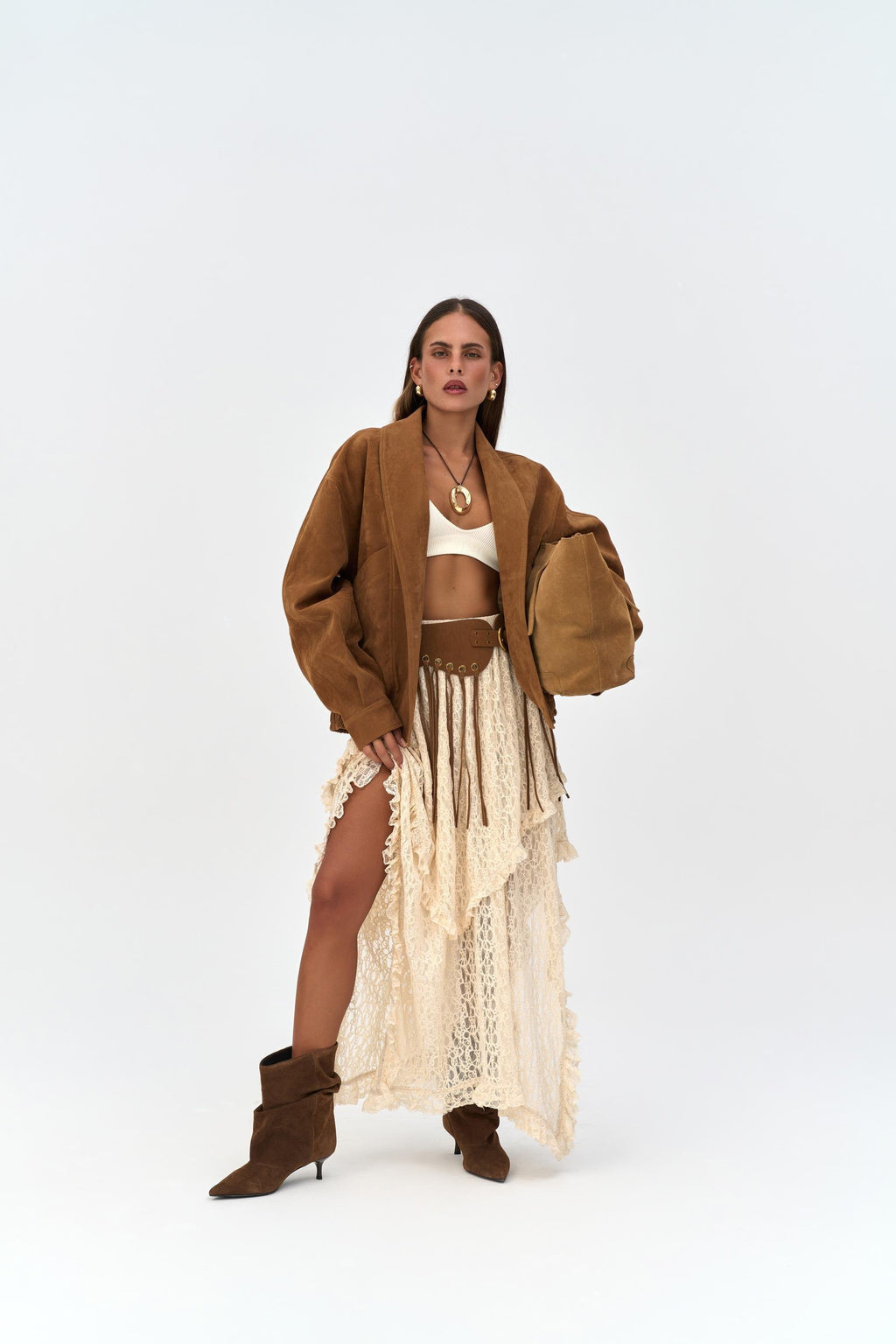 Suede Bomber Jacket - Camel