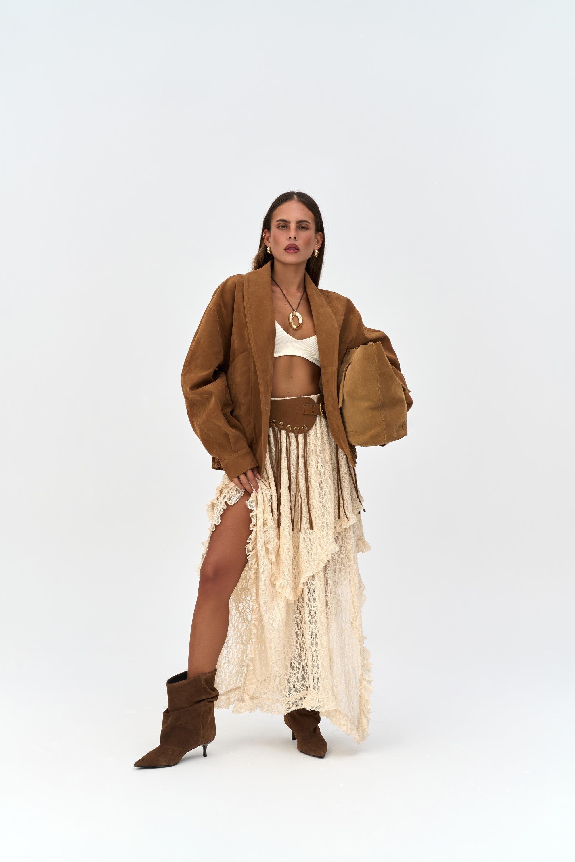 Suede Bomber Jacket - Camel