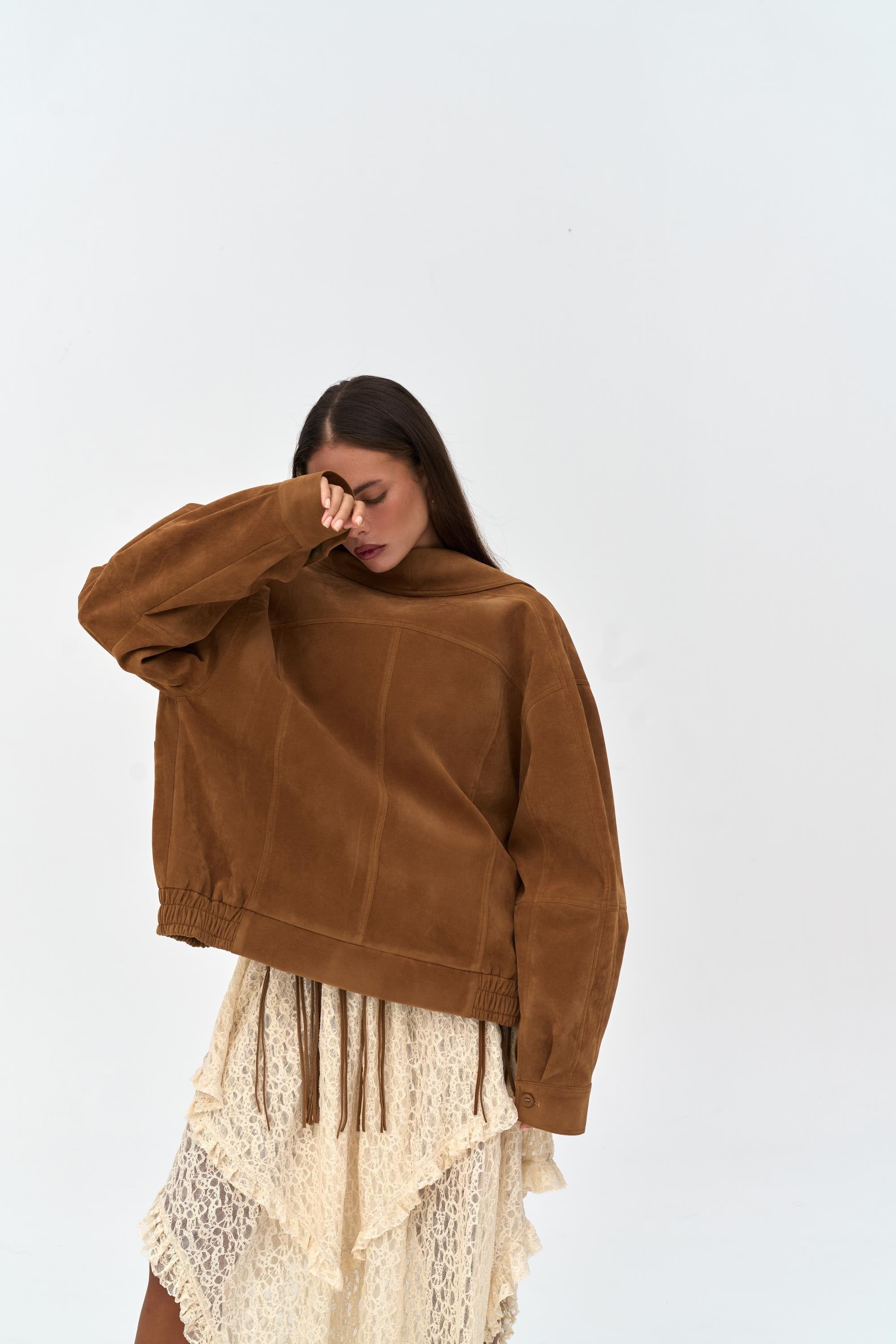 Suede Bomber Jacket - Camel