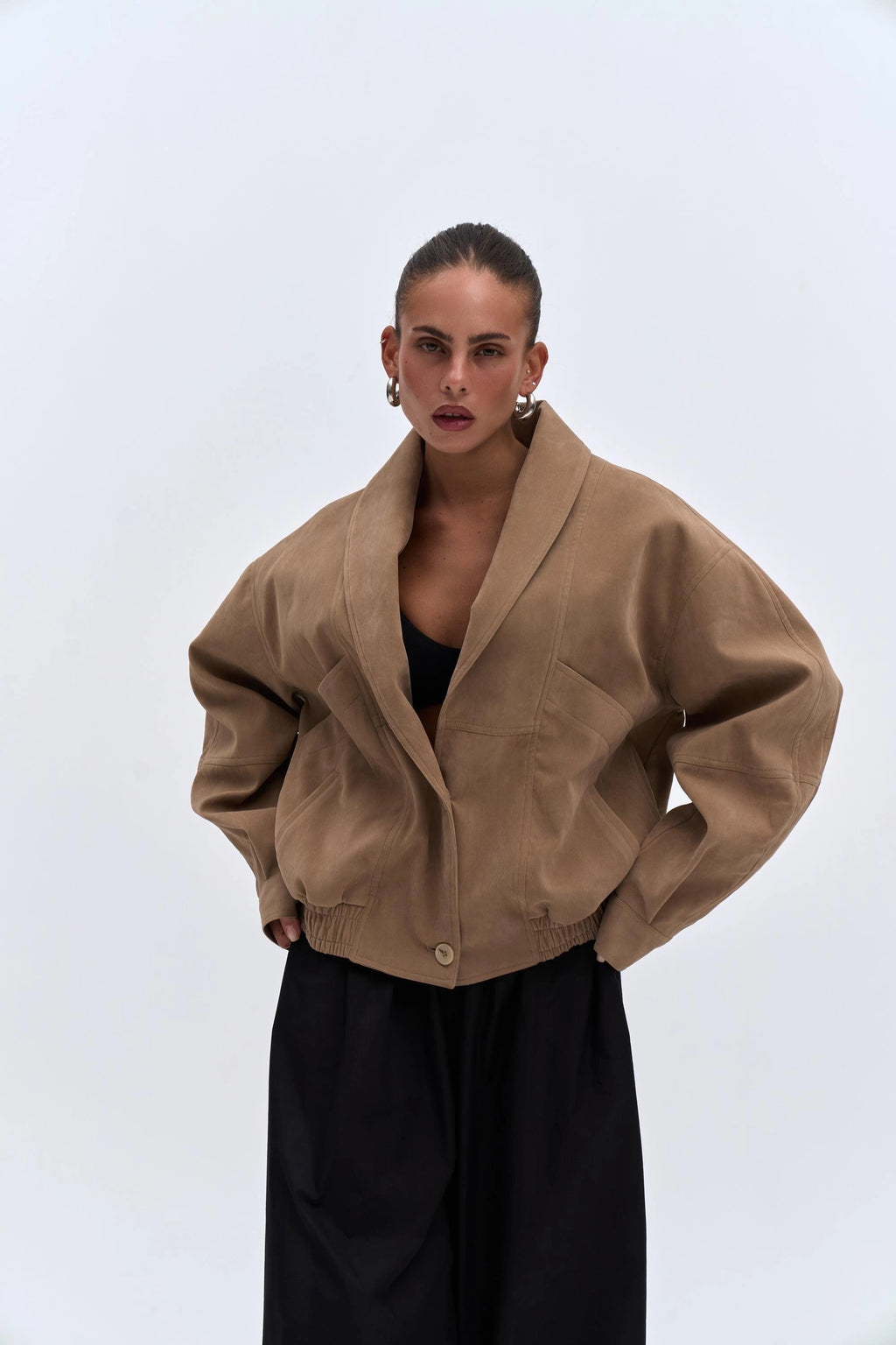 Suede Bomber Jacket - Beige