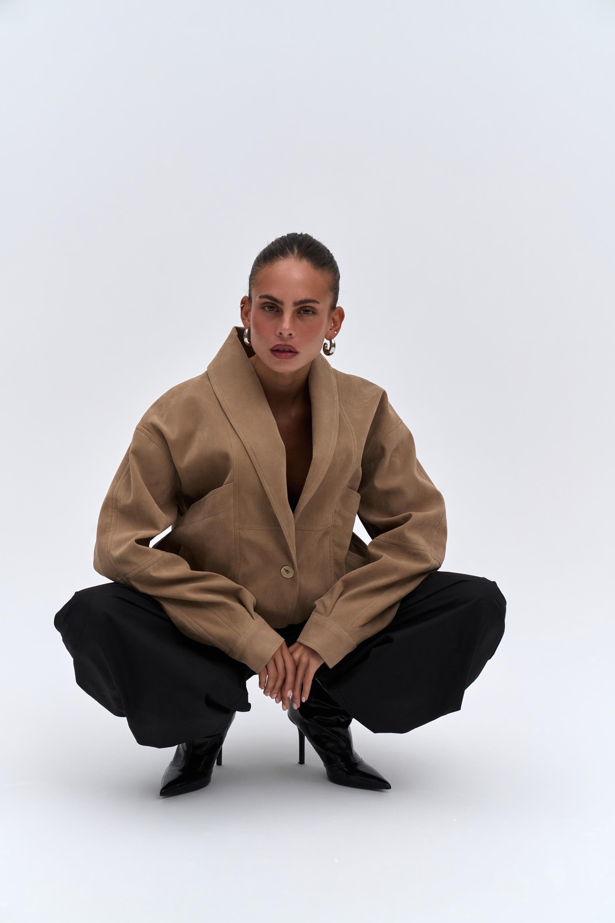 Suede Bomber Jacket - Beige