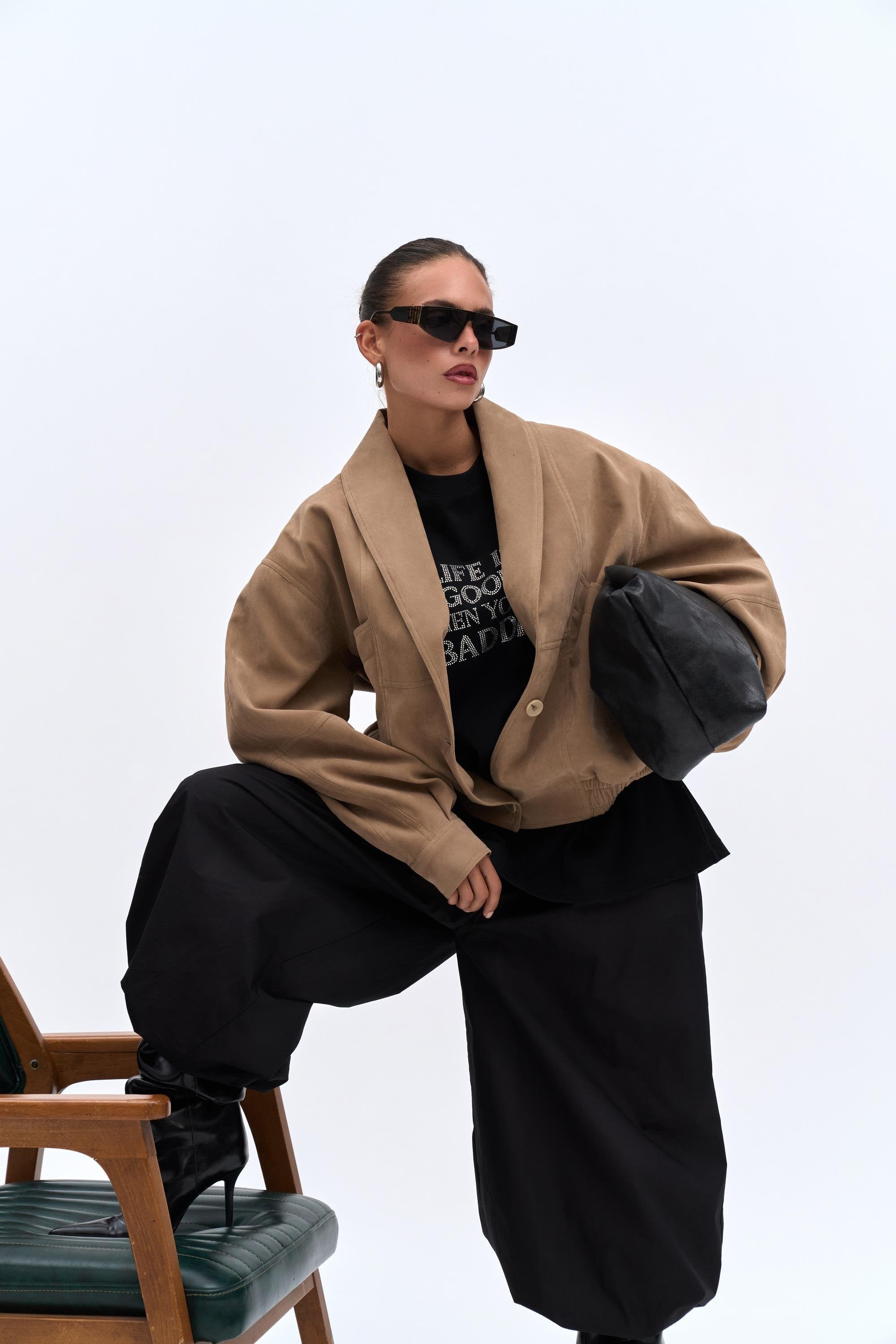 Suede Bomber Jacket - Beige