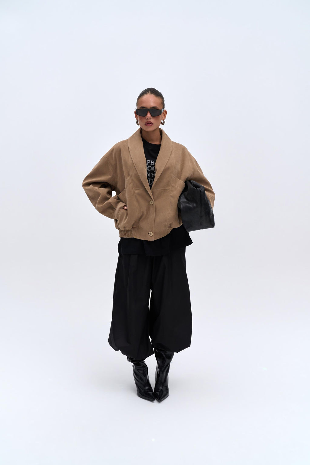 Suede Bomber Jacket - Beige