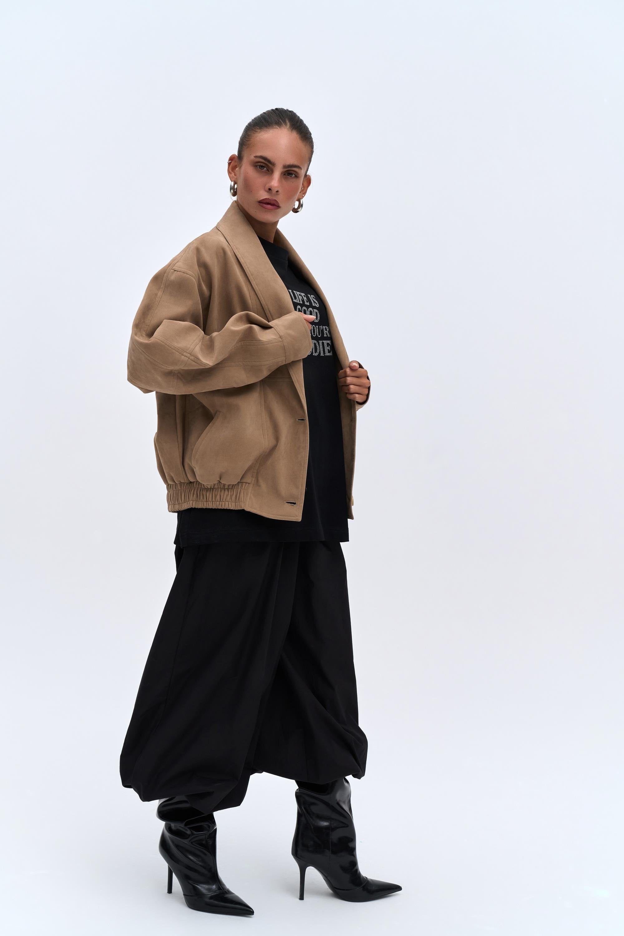 Suede Bomber Jacket - Beige