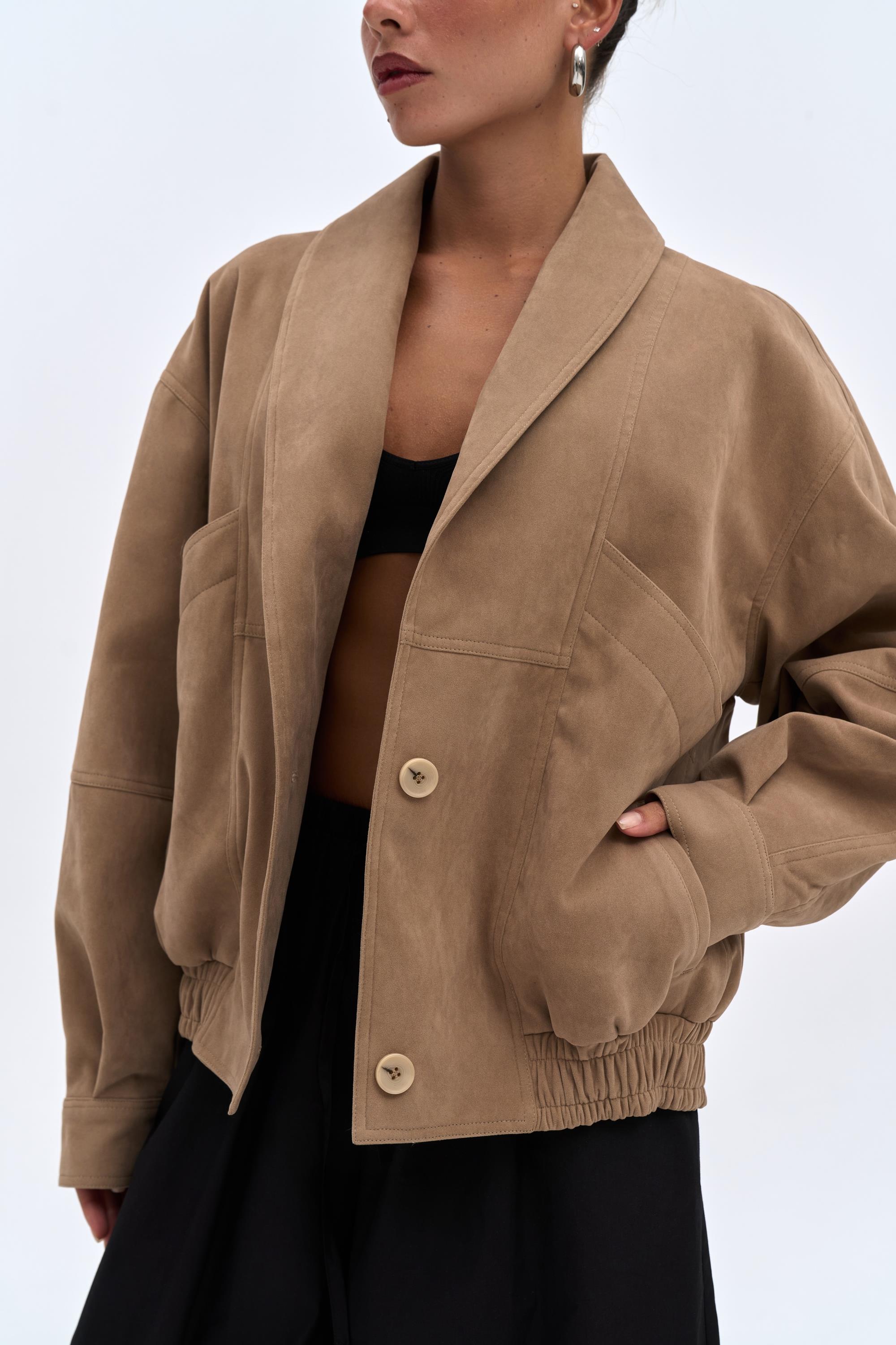 Suede Bomber Jacket - Beige