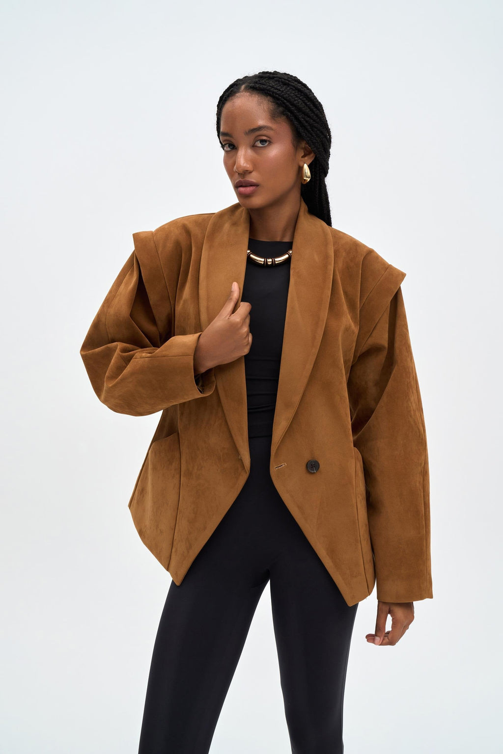 Suede Fitted Blazer - Camel