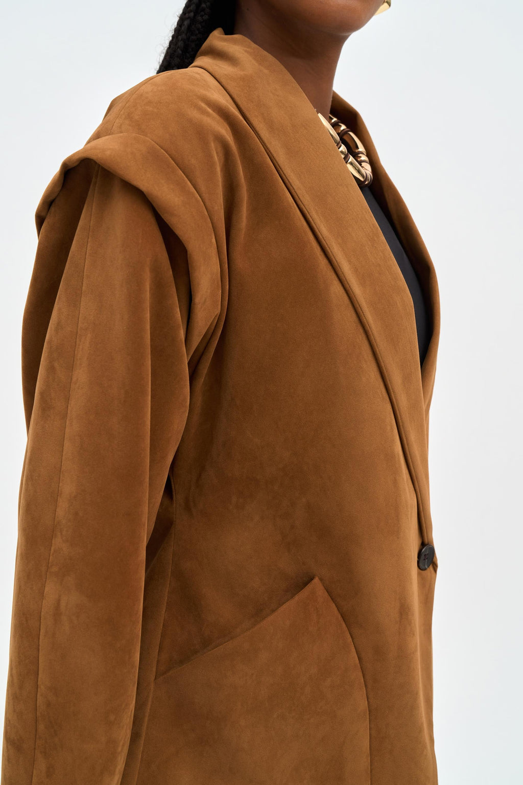 Suede Fitted Blazer - Camel