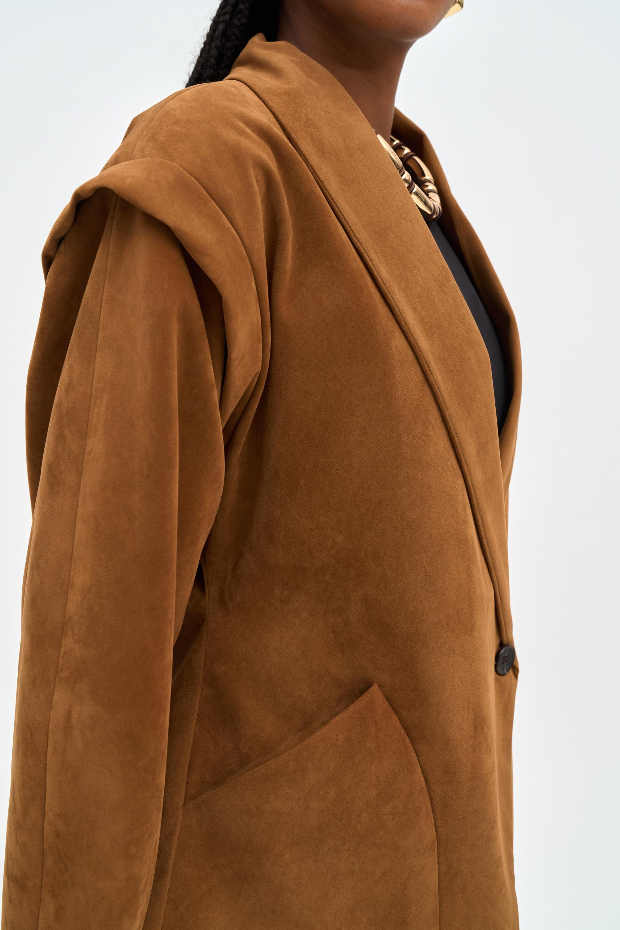 Suede Fitted Blazer - Camel