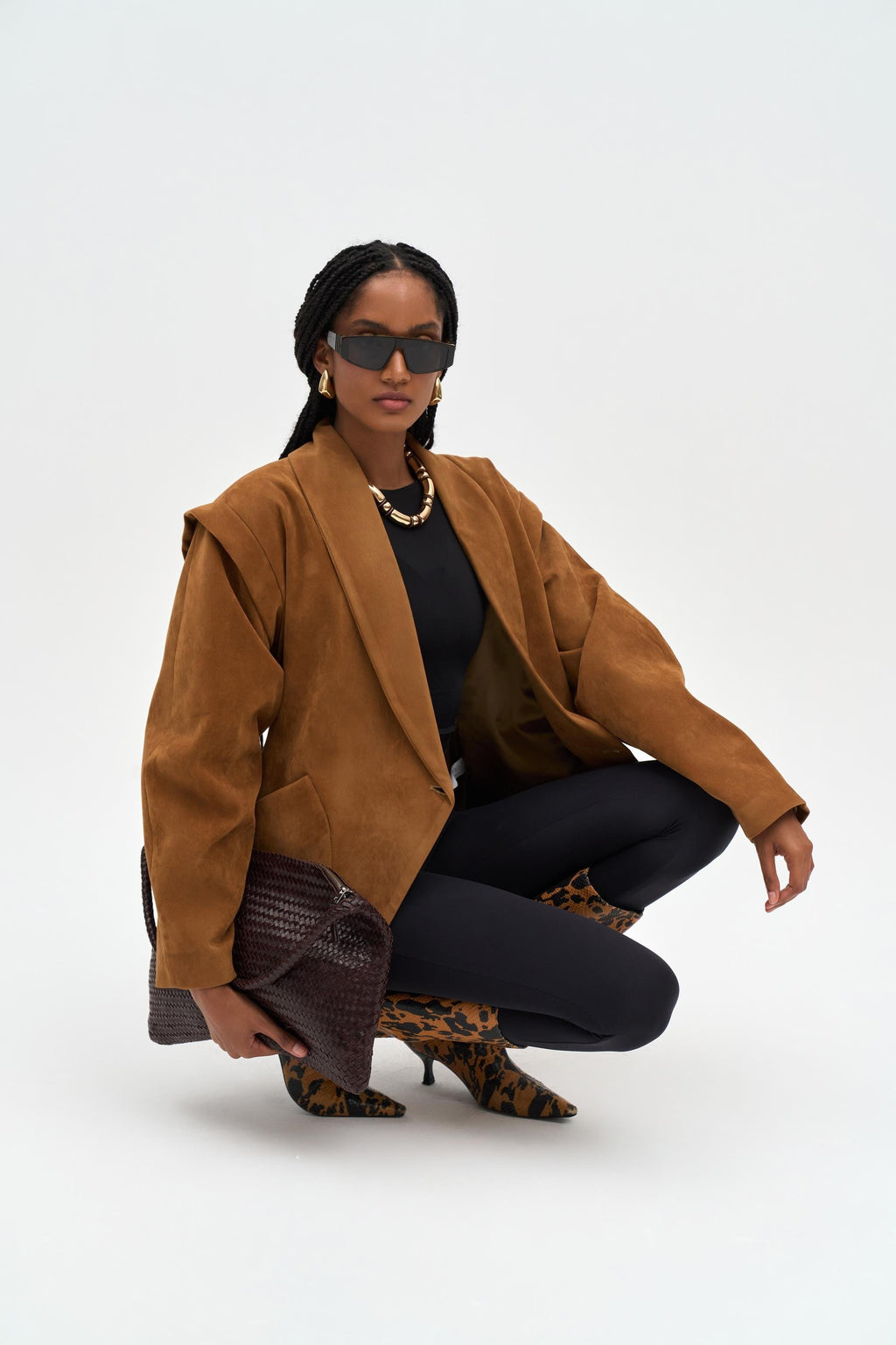 Suede Fitted Blazer - Camel