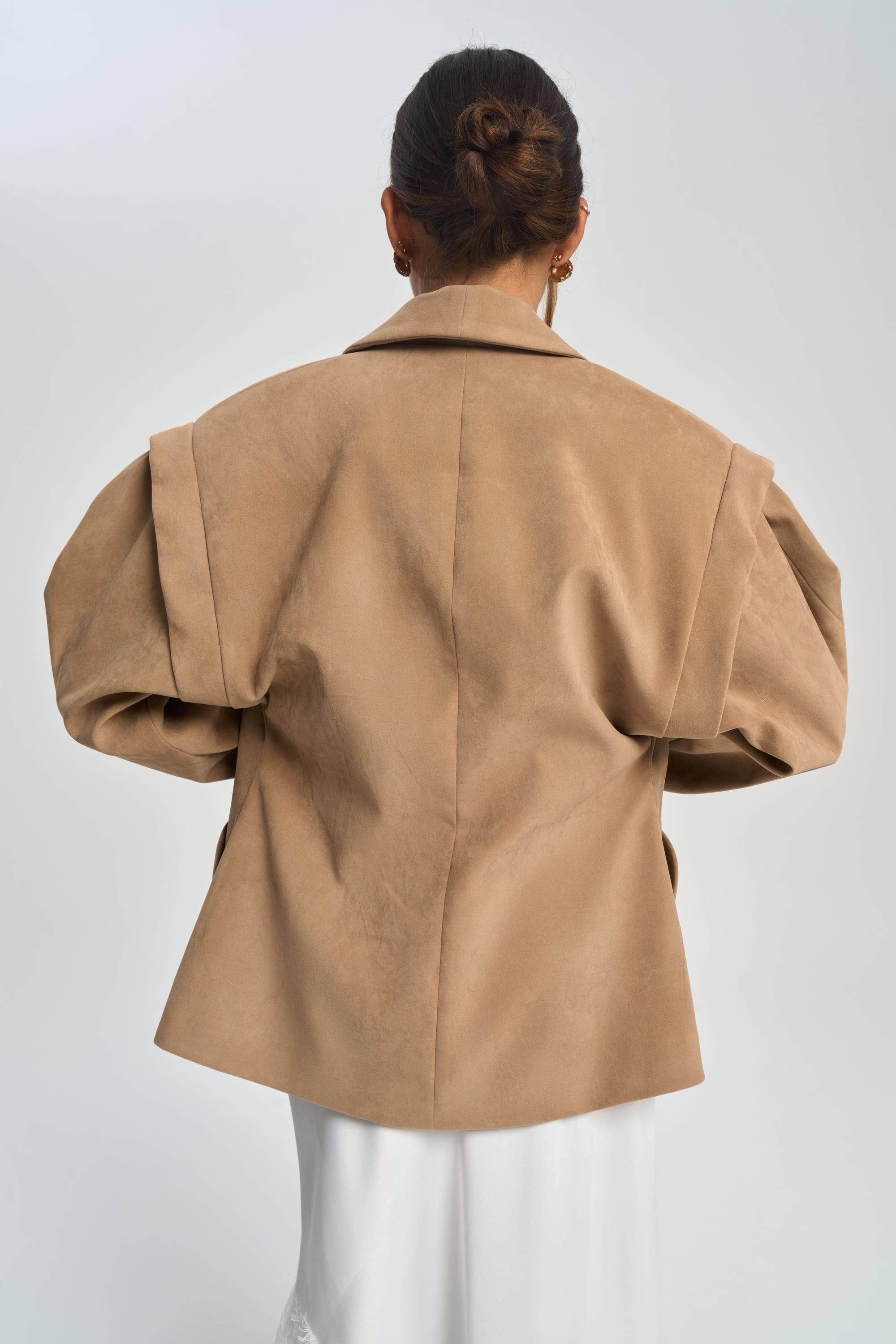 Suede Fitted Blazer - Beige