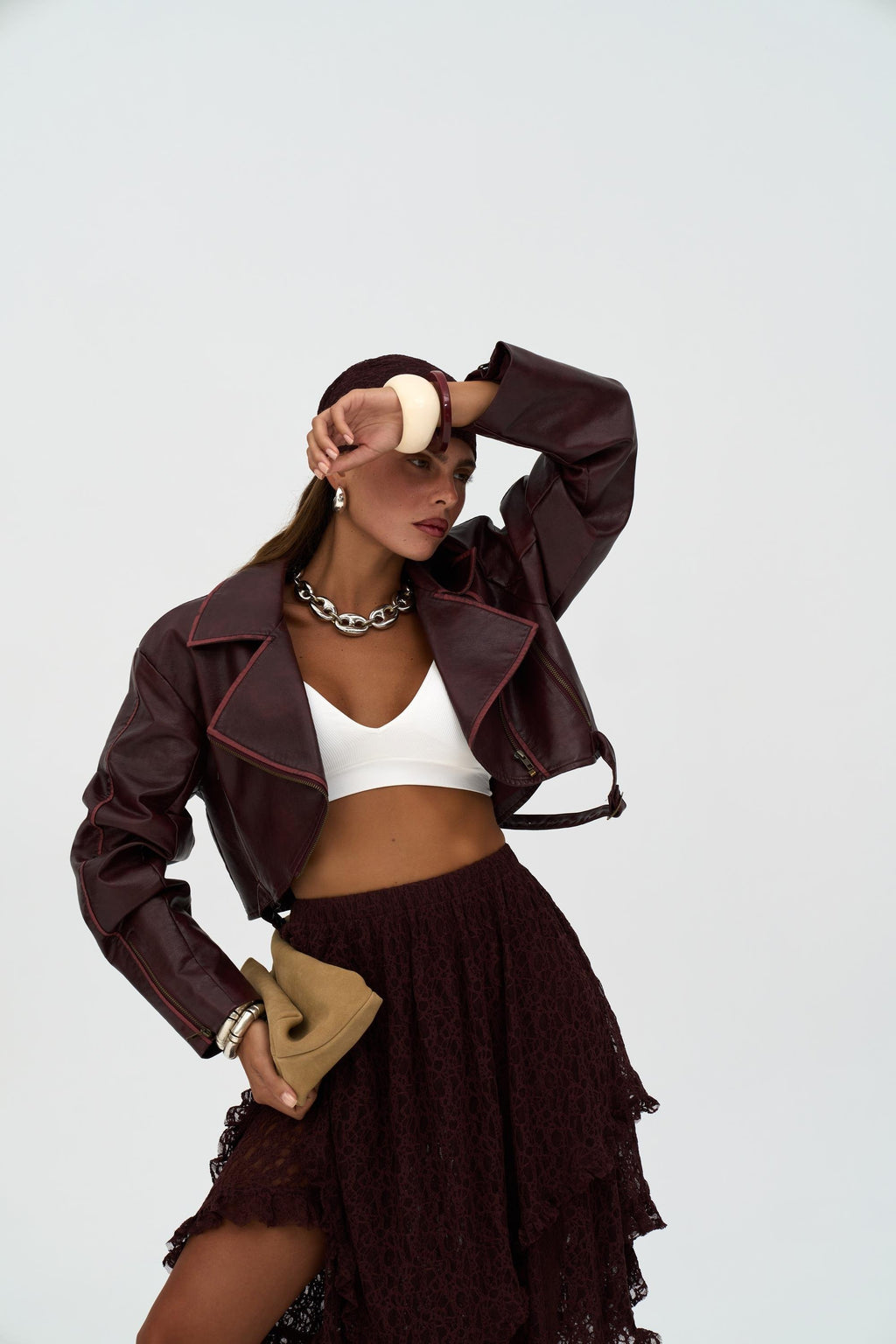 Asymmetric Cropped Burgundy Jacket
