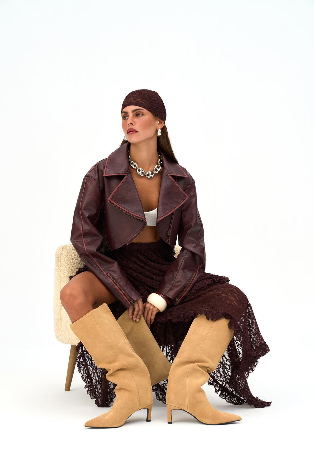 Asymmetric Cropped Burgundy Jacket