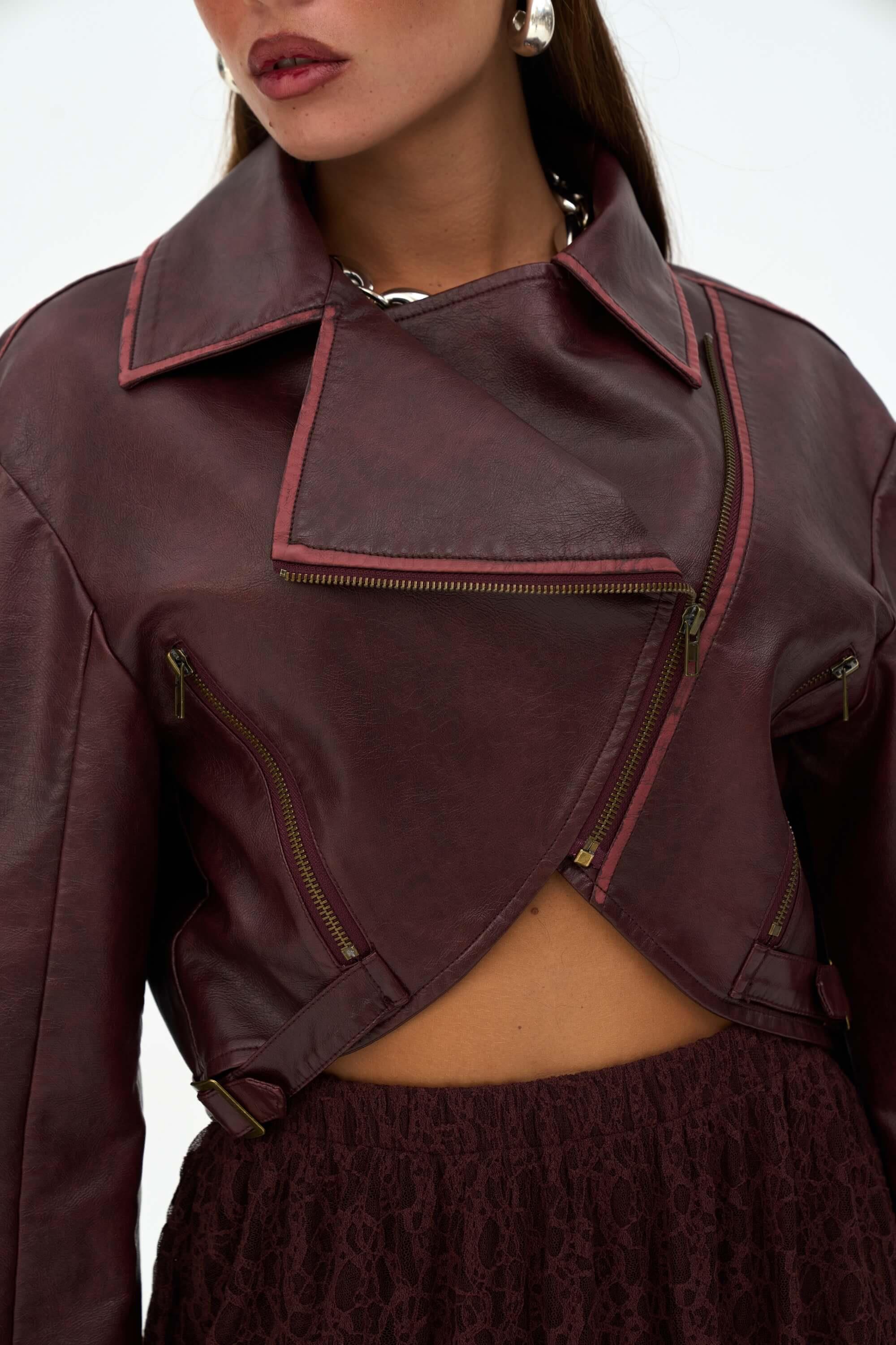 Asymmetric Cropped Burgundy Jacket