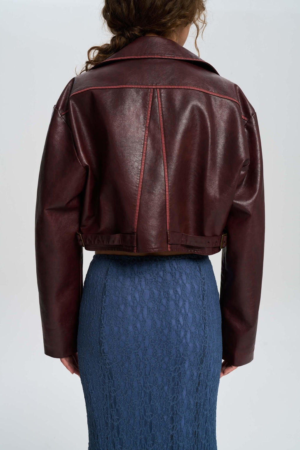 Asymmetric Cropped Burgundy Jacket