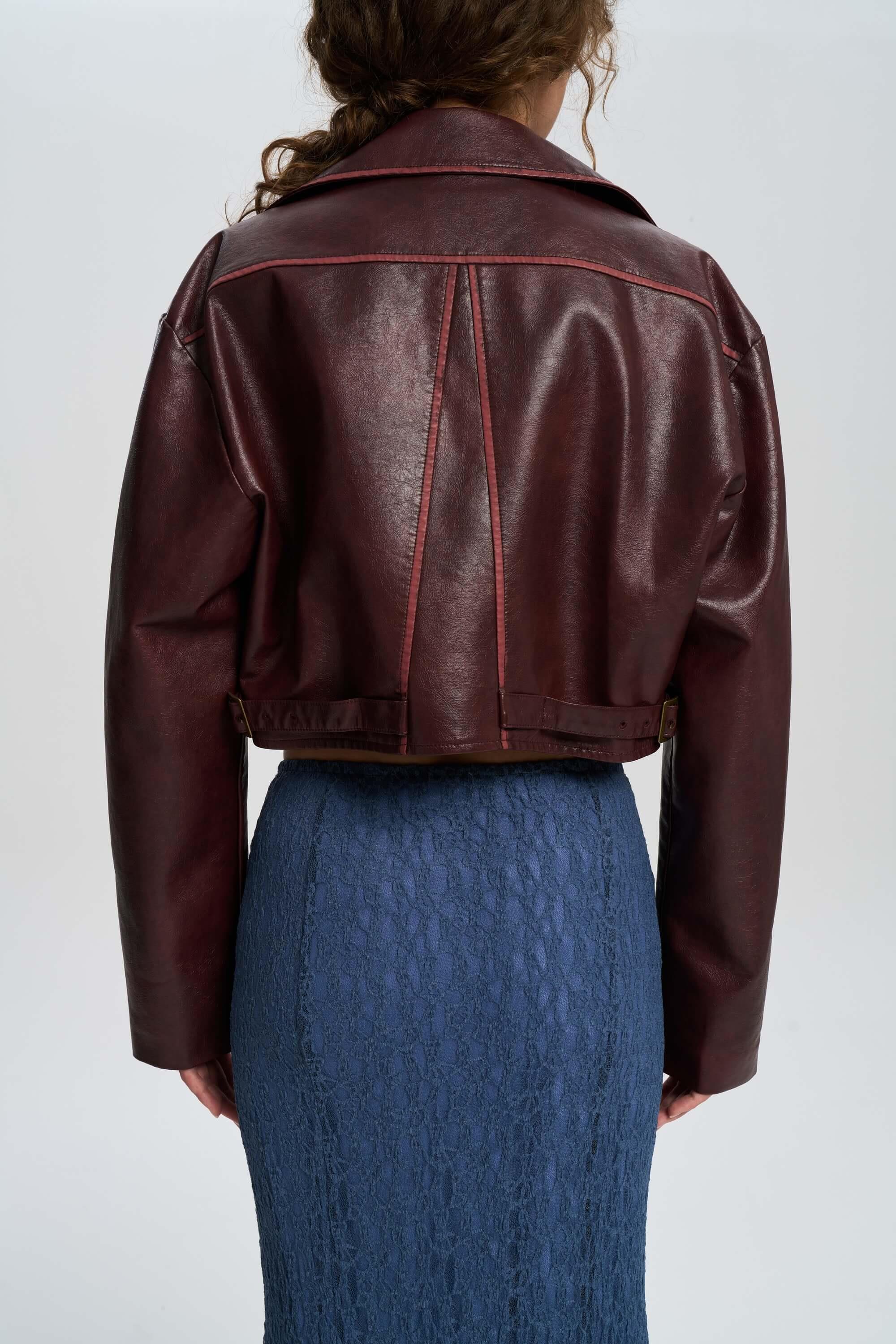 Asymmetric Cropped Burgundy Jacket