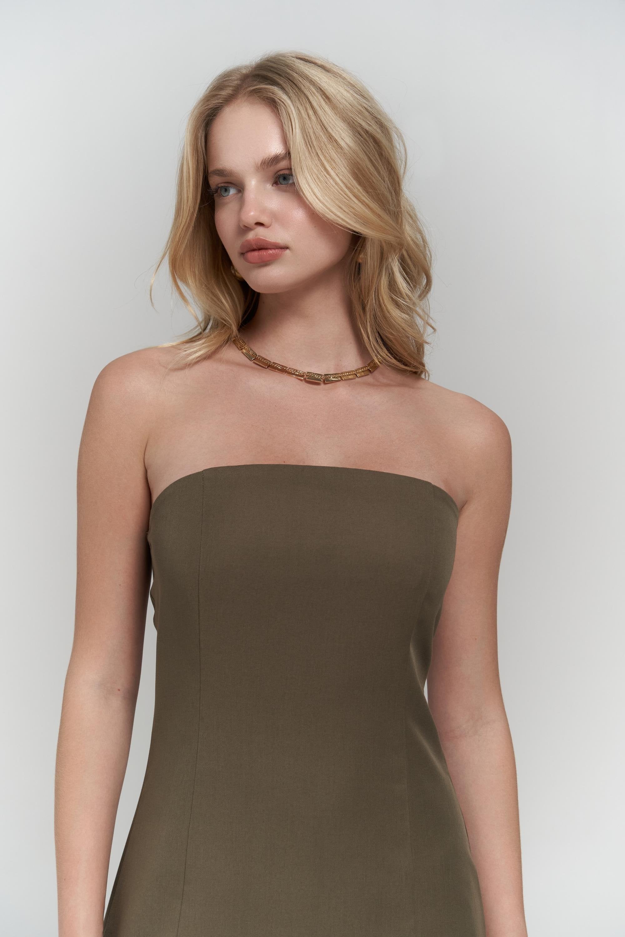 Khaki Dress & Blazer Set