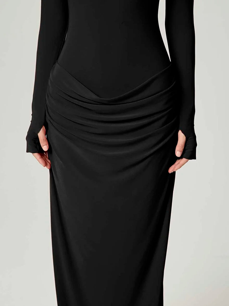 Turtleneck Maxi Dress - Black