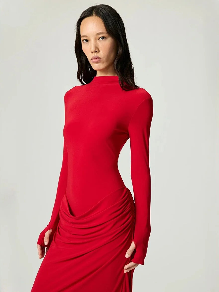 Turtleneck Maxi Dress - Red