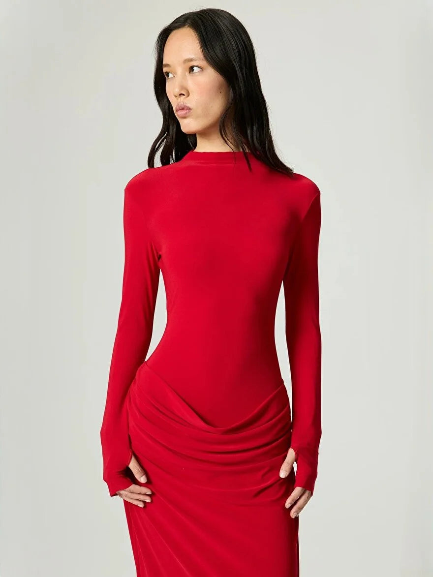 Turtleneck Maxi Dress - Red