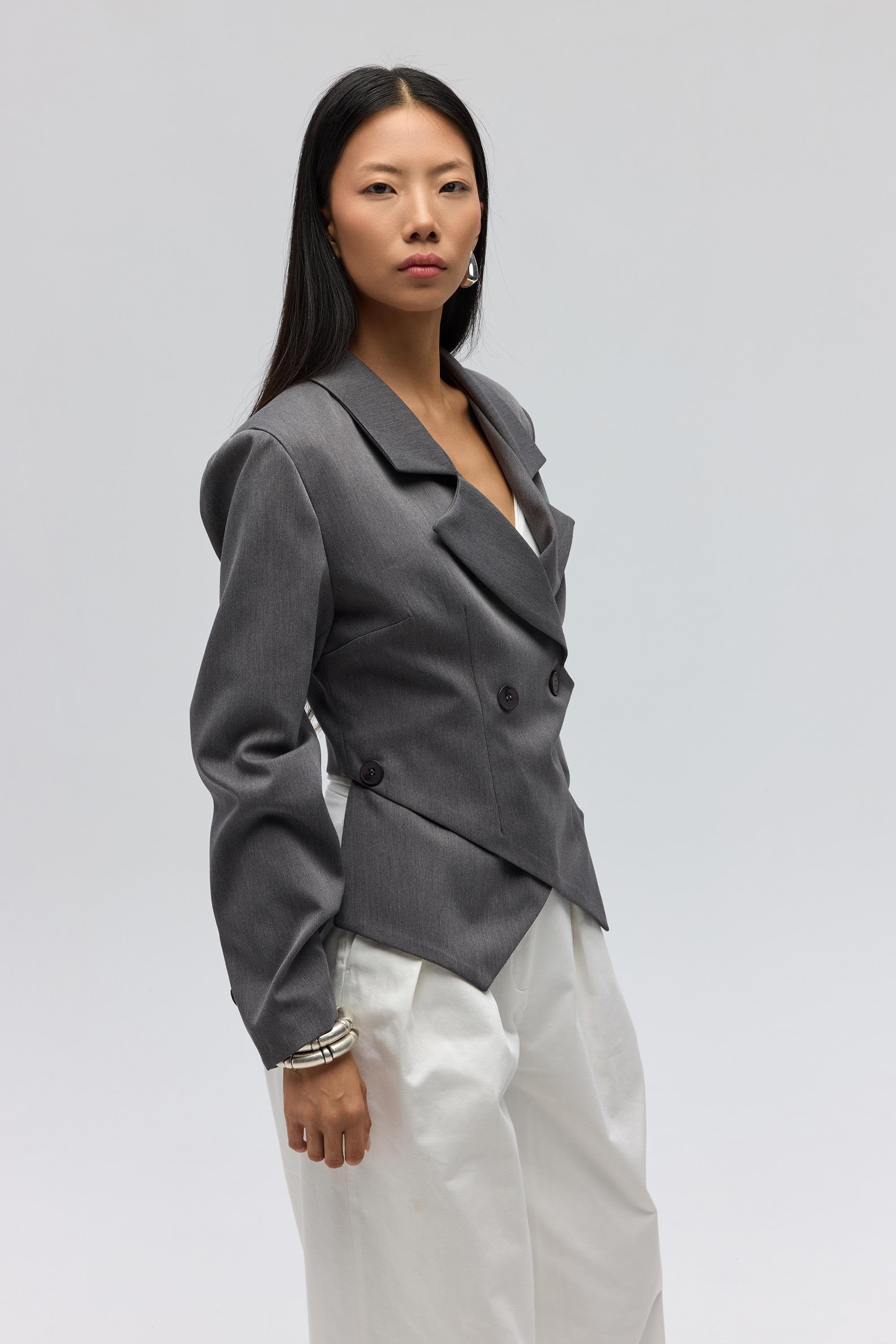 Triangle Detailed Blazer - Grey
