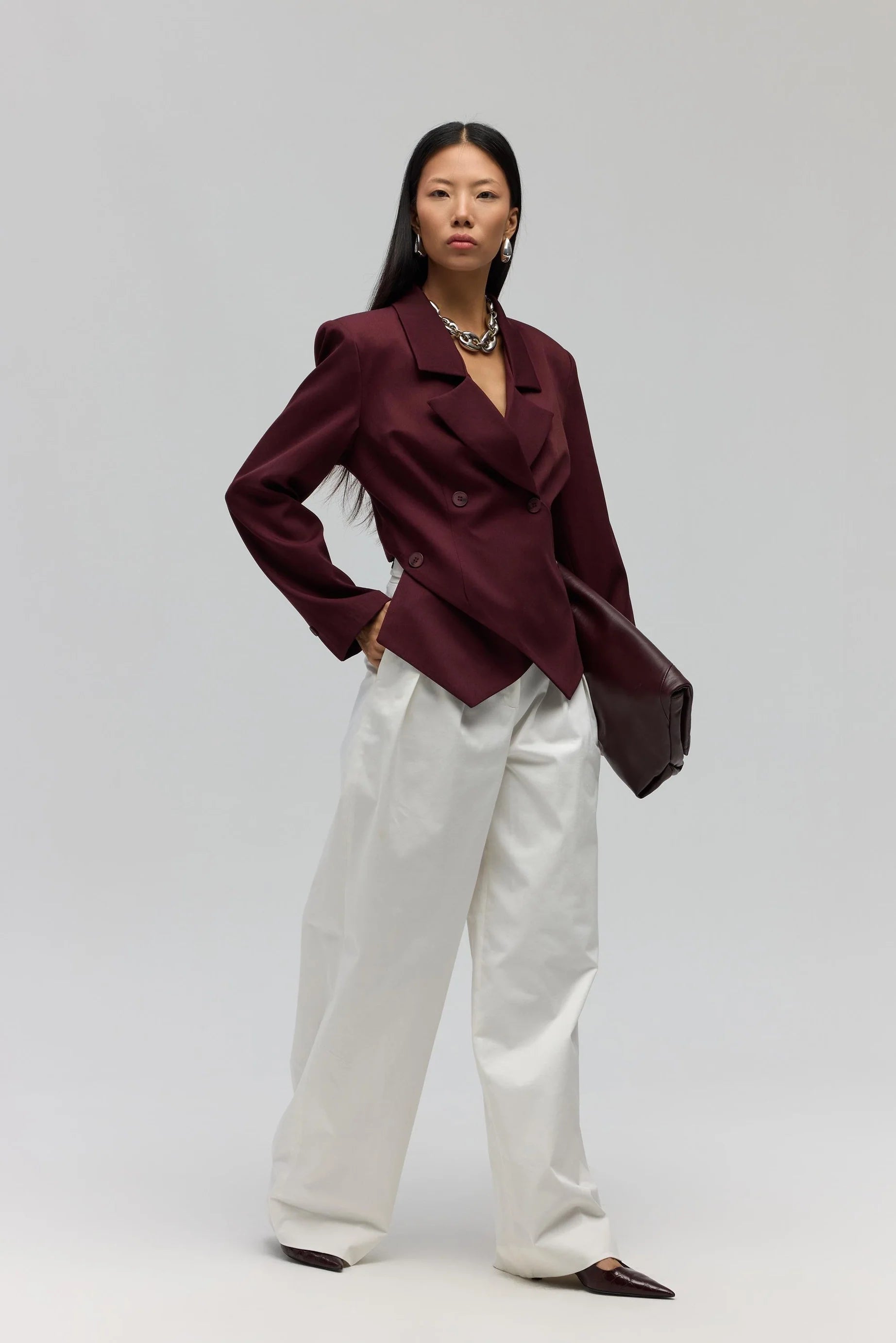 Triangle Detailed Blazer - Bordeaux