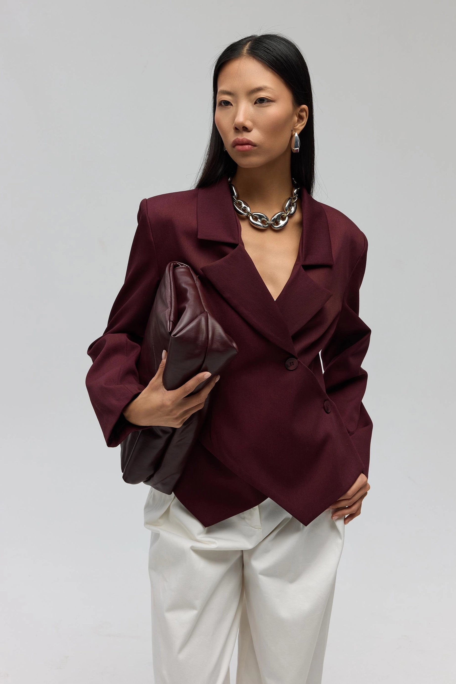 Triangle Detailed Blazer - Burgundy