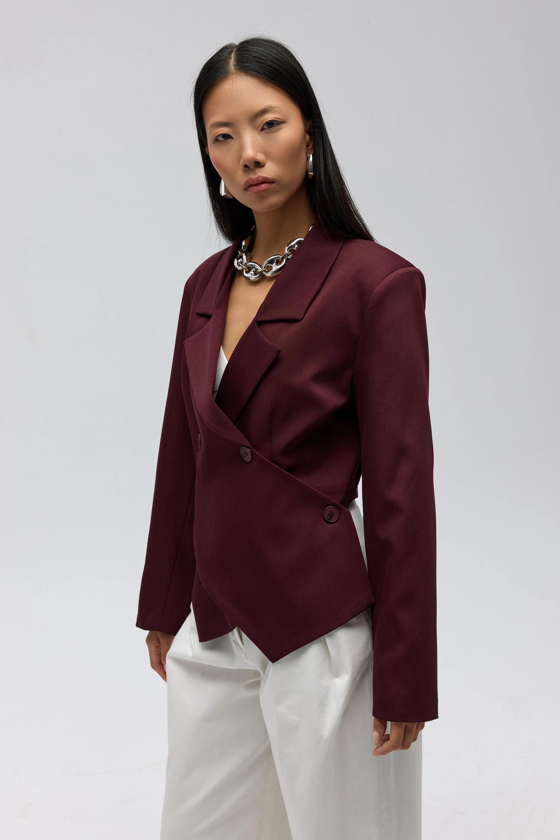 Triangle Detailed Blazer - Burgundy