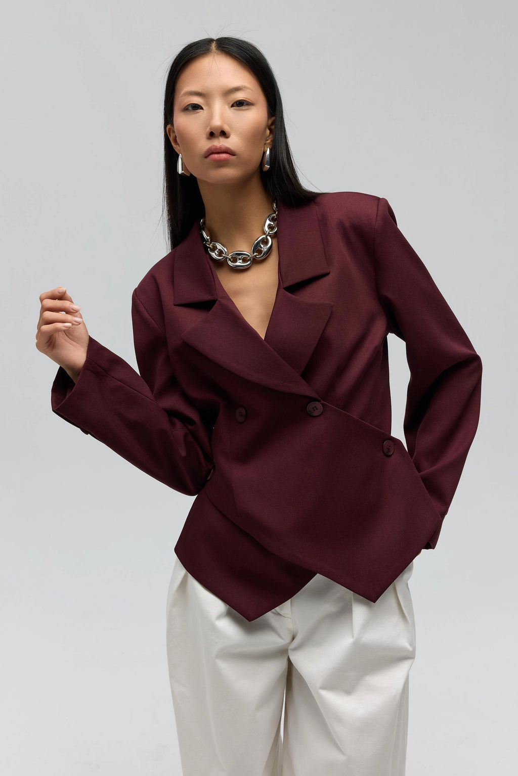 Triangle Detailed Blazer - Burgundy