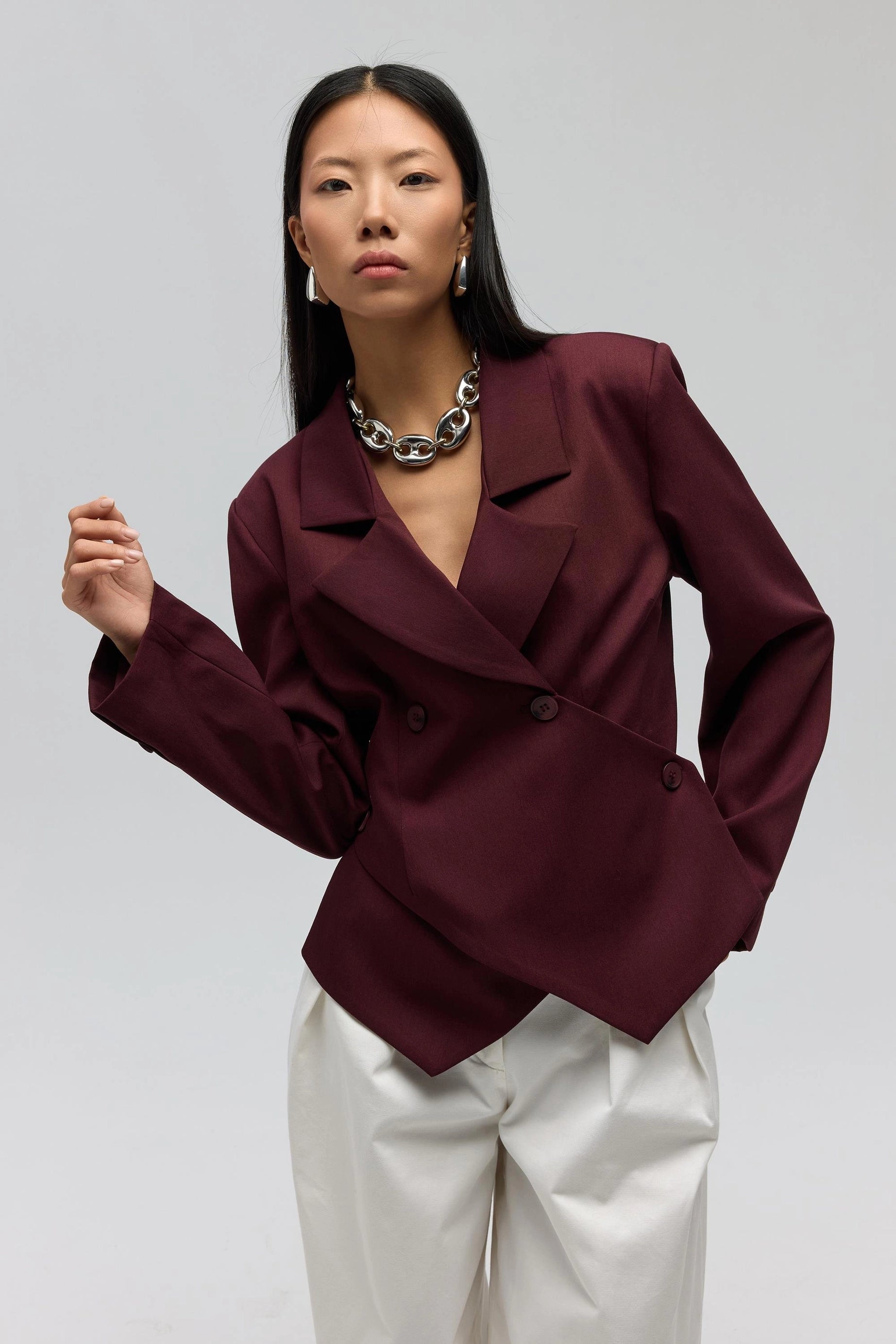 Triangle Detailed Blazer - Burgundy