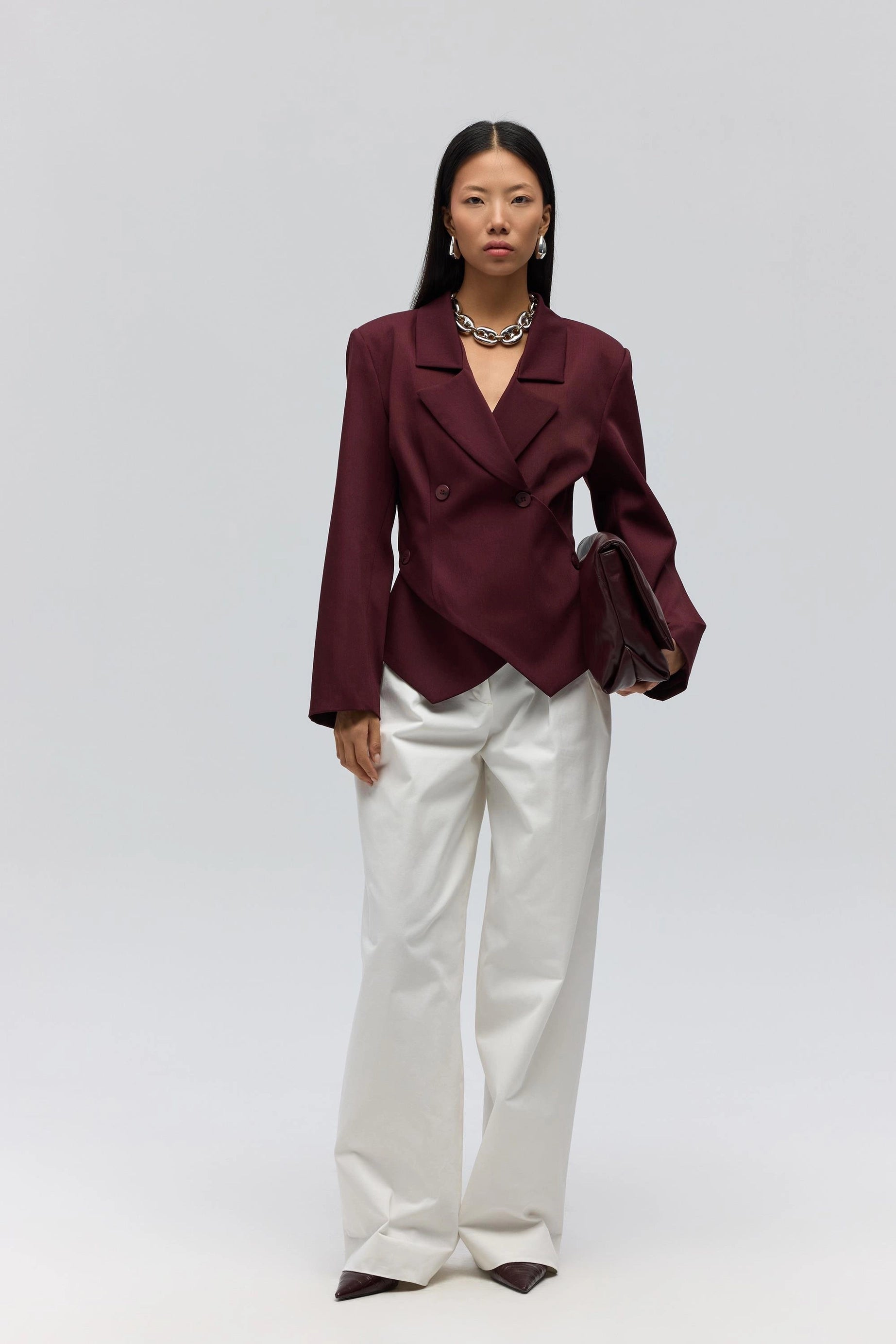 Triangle Detailed Blazer - Burgundy