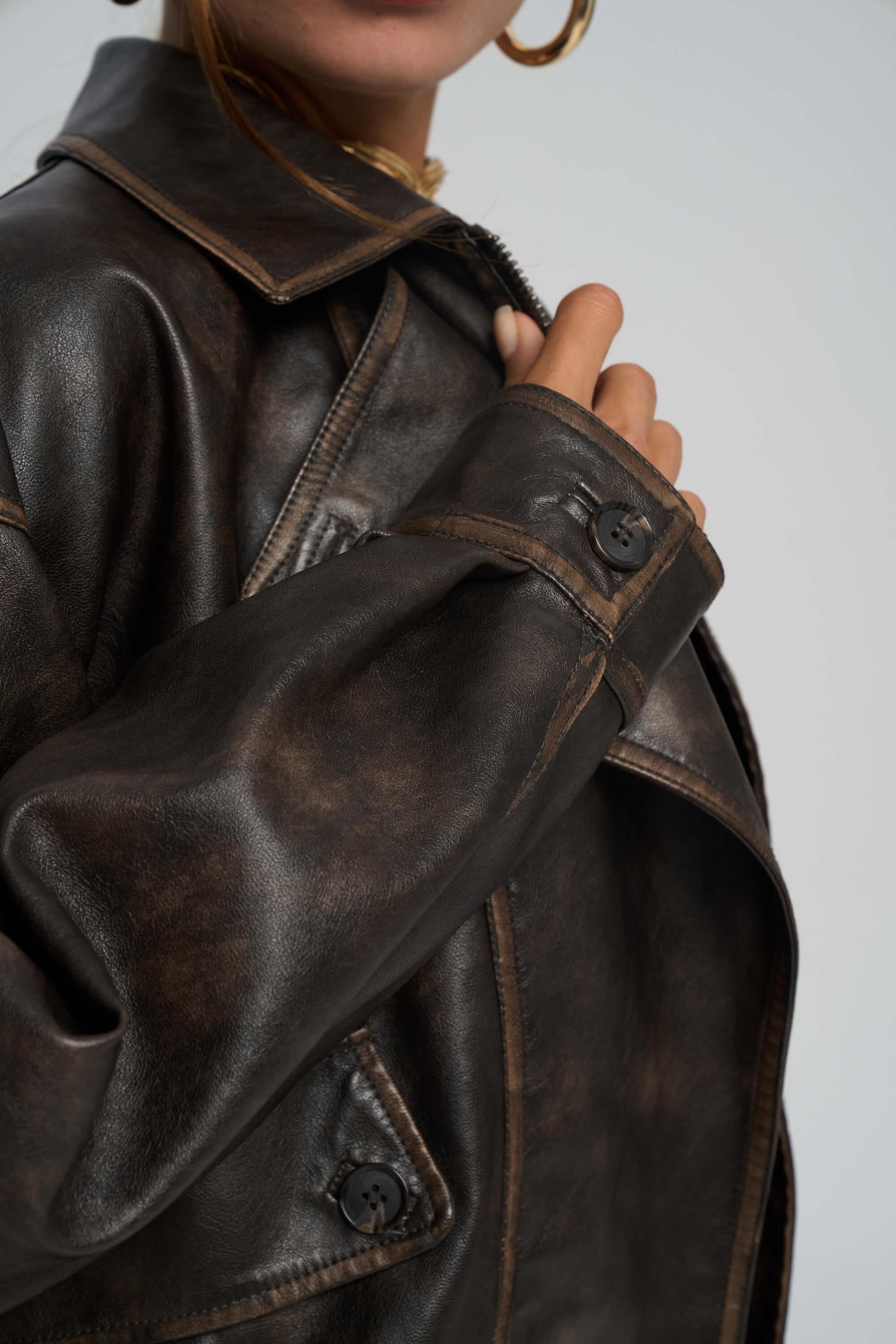Oversized Leather Brown Jacket